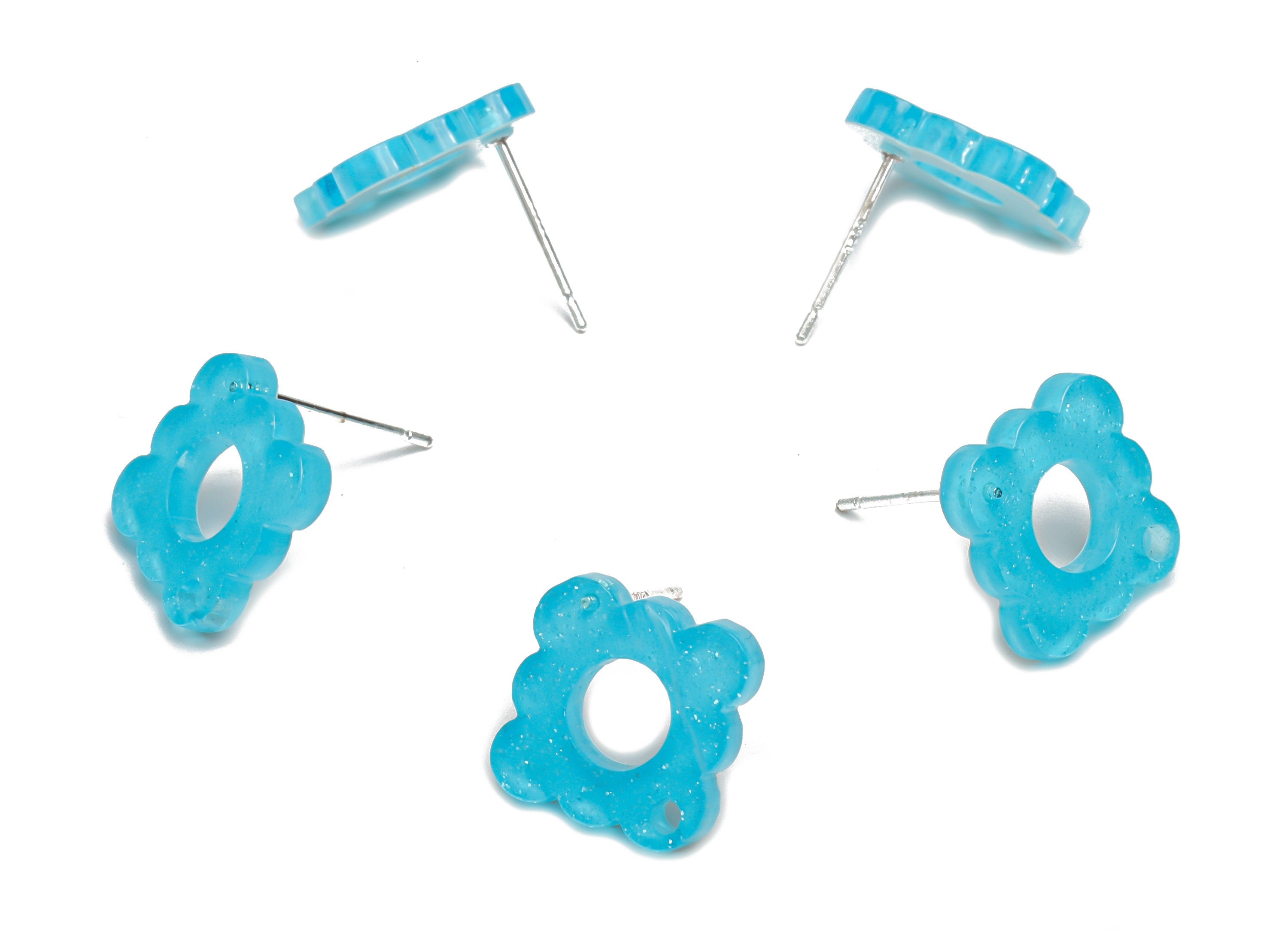 Acrylic Flower Earring Stud – Acrylic Flower Earring Post - Silver Plated Cupronickel Stud - Jewelry Supplies - 12.41x12.38x1.89mm - AC2425B - DOMEDBAZAAR