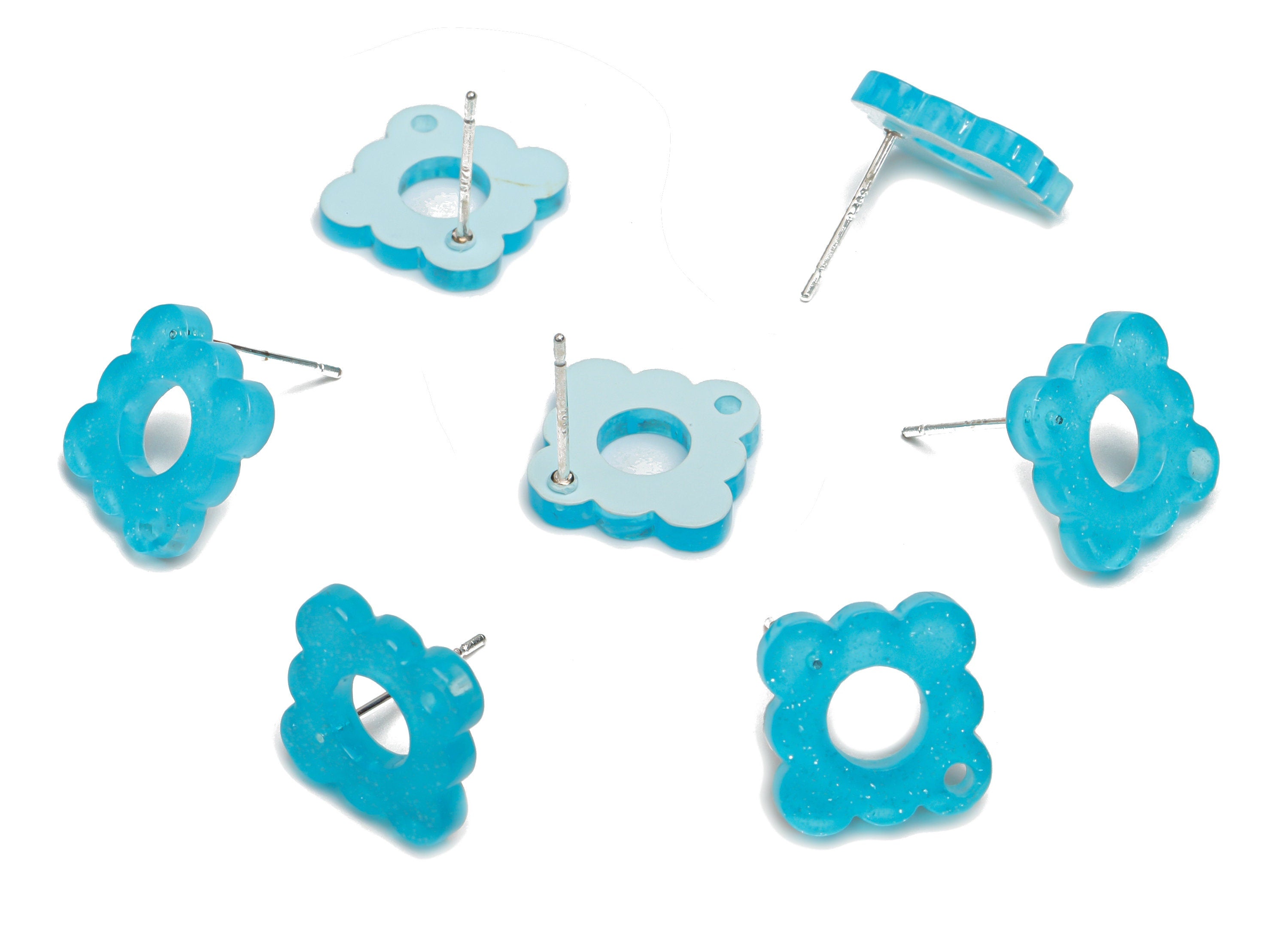 Acrylic Flower Earring Stud – Acrylic Flower Earring Post - Silver Plated Cupronickel Stud - Jewelry Supplies - 12.41x12.38x1.89mm - AC2425B - DOMEDBAZAAR