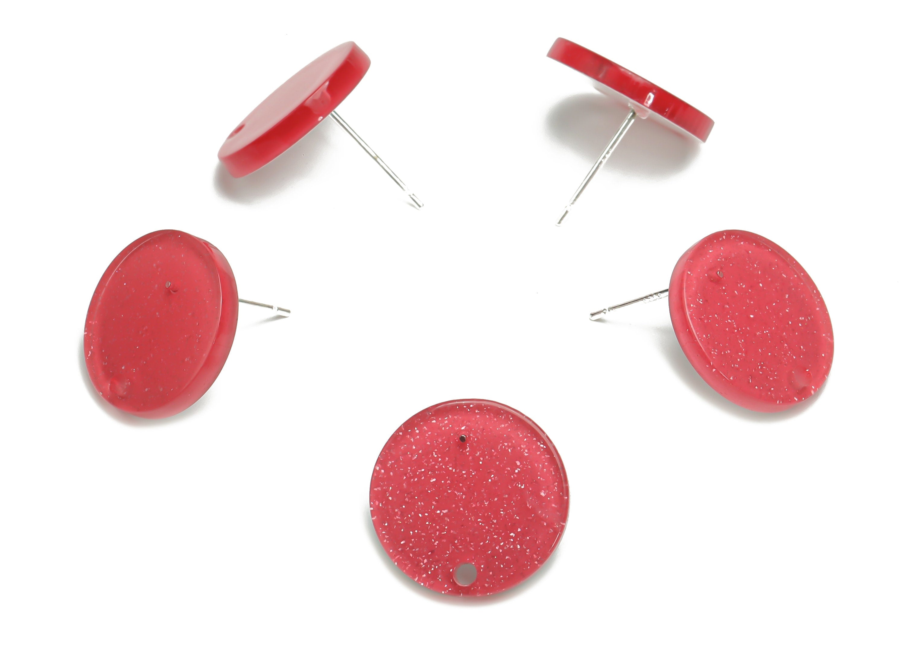 Acrylic Round Earring Stud – Acrylic Circle Earring Post - Silver Plated Cupronickel Stud - Jewelry Supplies - 15.46x15.46x2.31mm - AC2426F - DOMEDBAZAAR