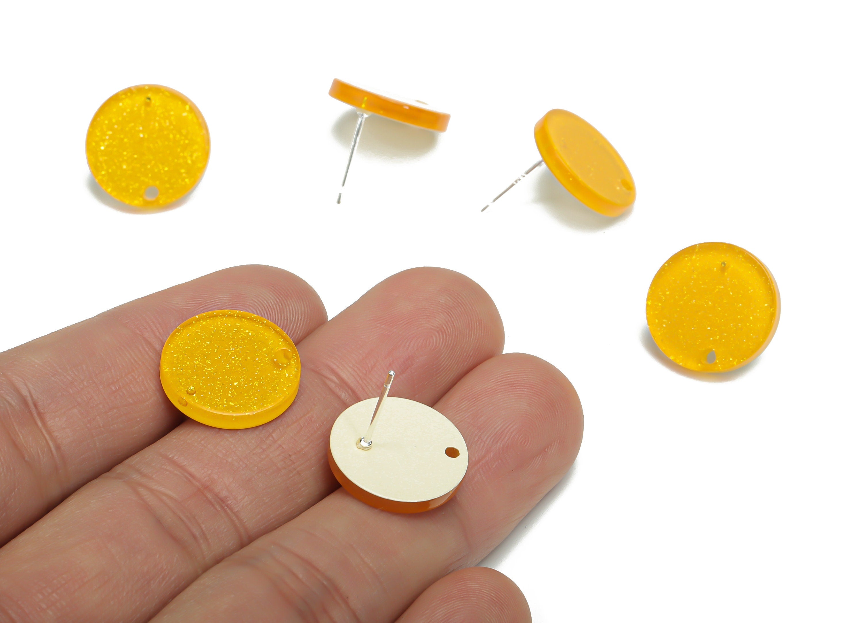 Acrylic Round Earring Stud – Acrylic Circle Earring Post - Silver Plated Cupronickel Stud - Jewelry Supplies - 15.46x15.46x2.31mm - AC2426G - DOMEDBAZAAR