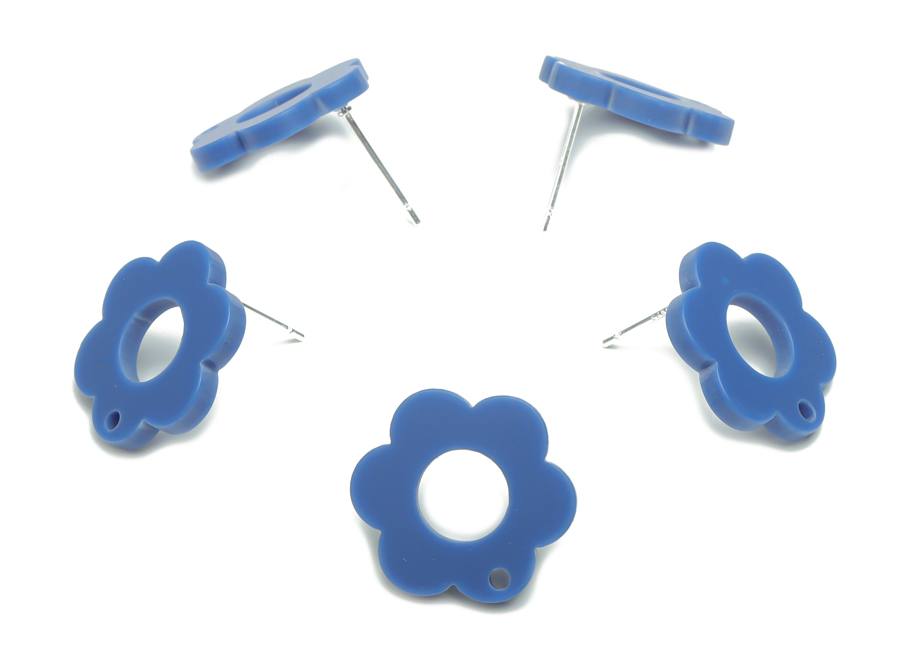 Acrylic Flower Earring Stud – Matte Acrylic Flower Post - Silver Plated Cupronickel Stud - Jewelry Supplies - 17.95x17.95x2.27mm - AC2428C - DOMEDBAZAAR