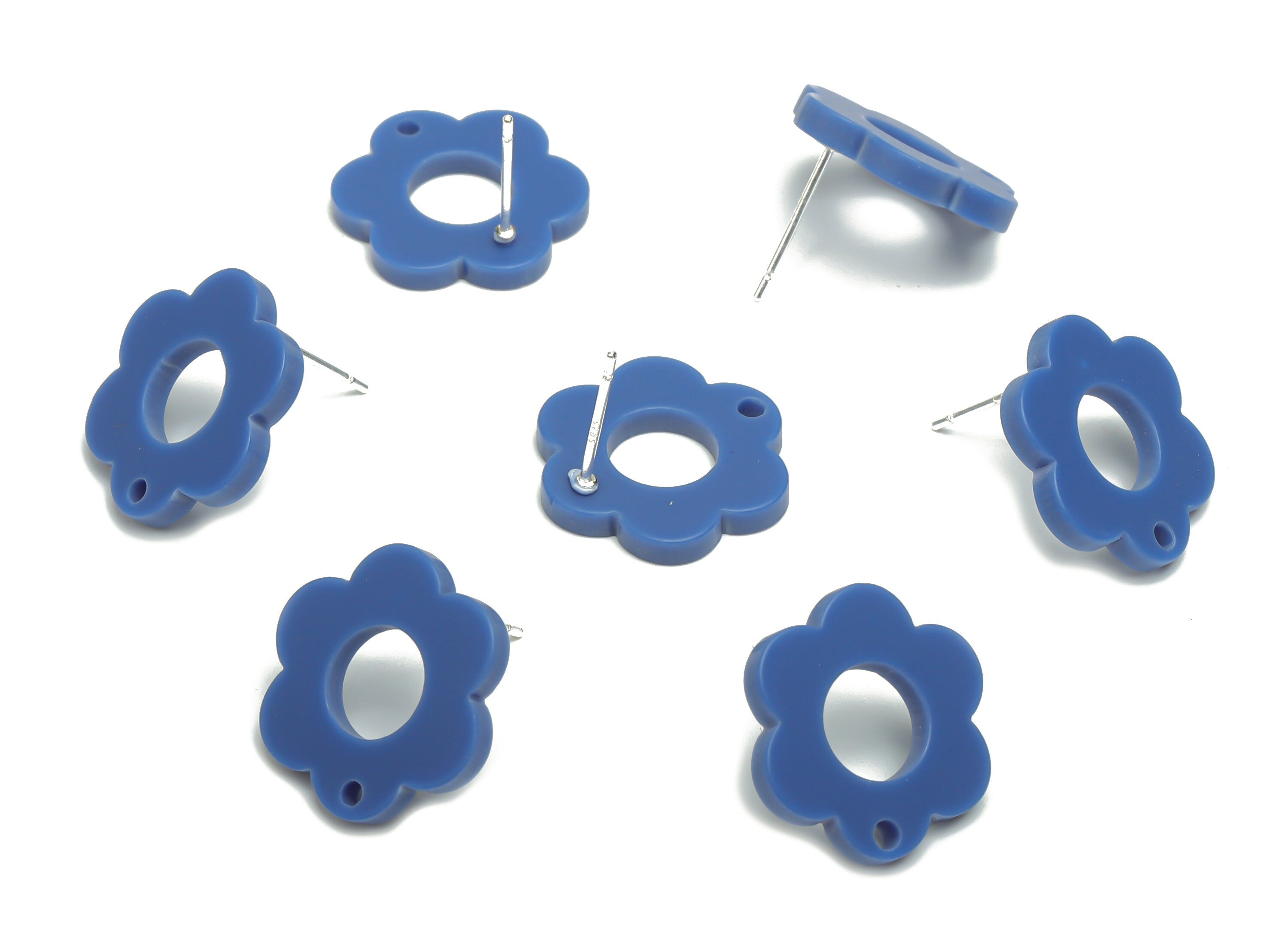 Acrylic Flower Earring Stud – Matte Acrylic Flower Post - Silver Plated Cupronickel Stud - Jewelry Supplies - 17.95x17.95x2.27mm - AC2428C - DOMEDBAZAAR