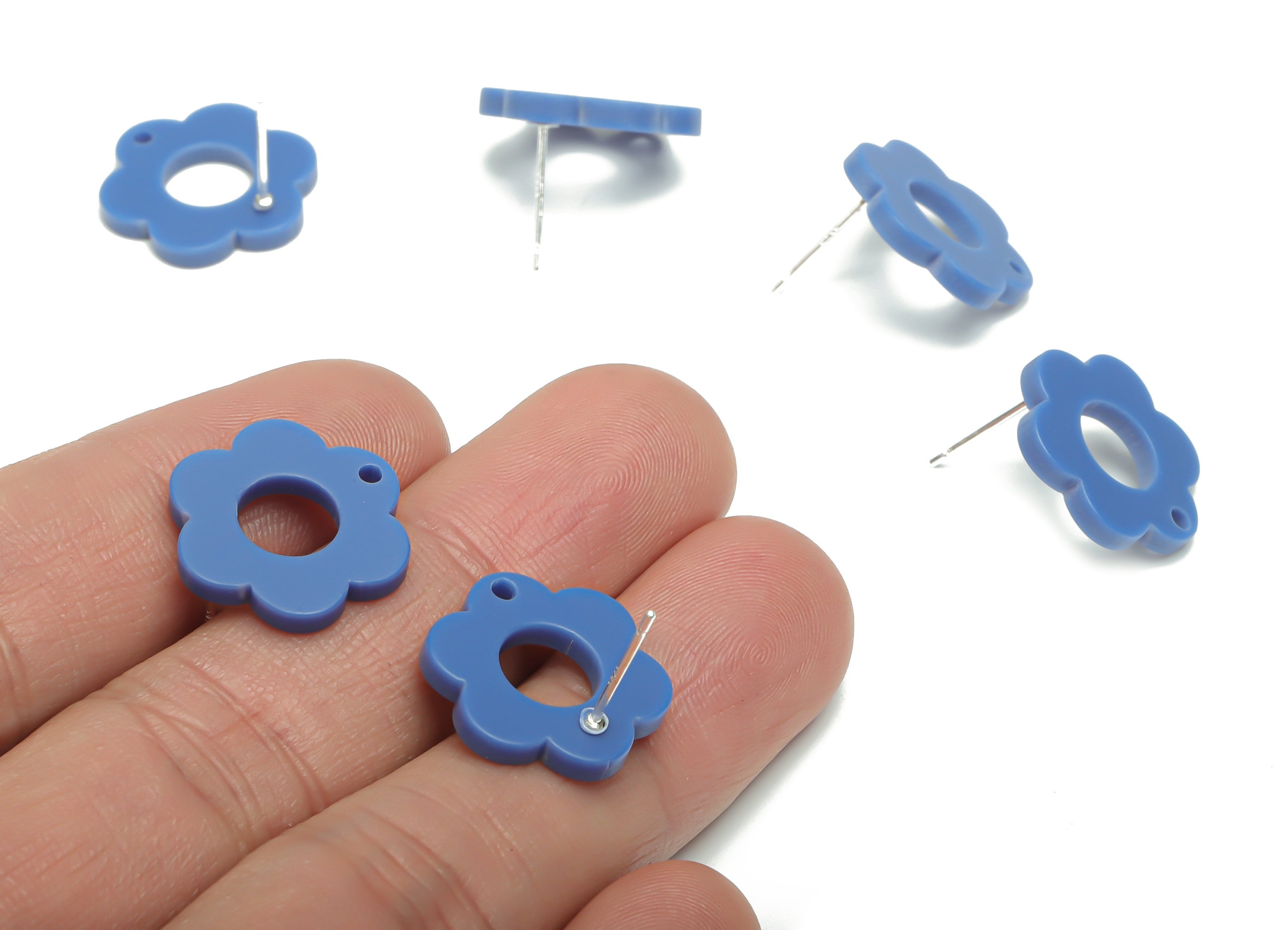 Acrylic Flower Earring Stud – Matte Acrylic Flower Post - Silver Plated Cupronickel Stud - Jewelry Supplies - 17.95x17.95x2.27mm - AC2428C - DOMEDBAZAAR