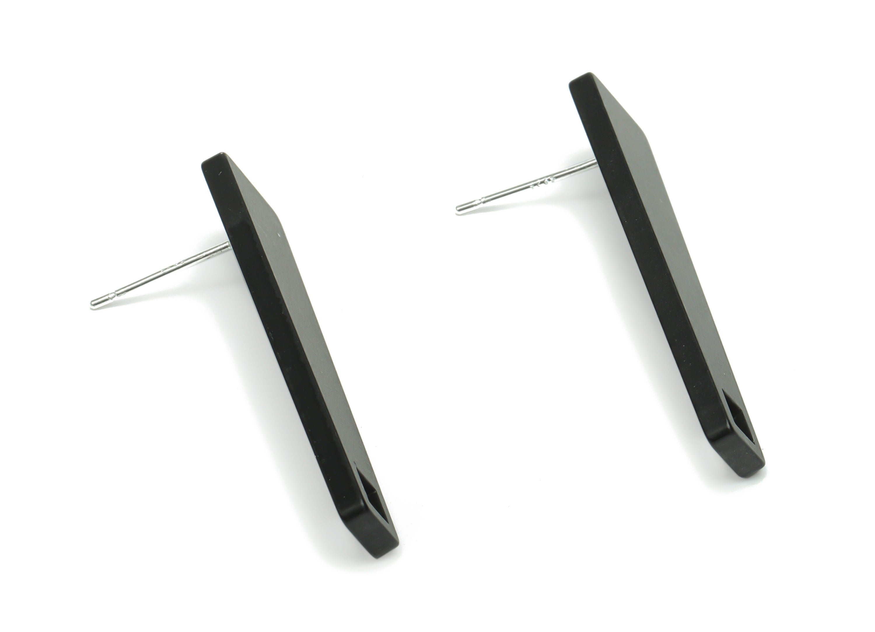 Acrylic Rapezoid Stick Earring Stud – Matte Acrylic Long Rectangle Post - Silver Plated Cupronickel Stud - 34.63x9.8x2.28mm - AC2424A - DOMEDBAZAAR