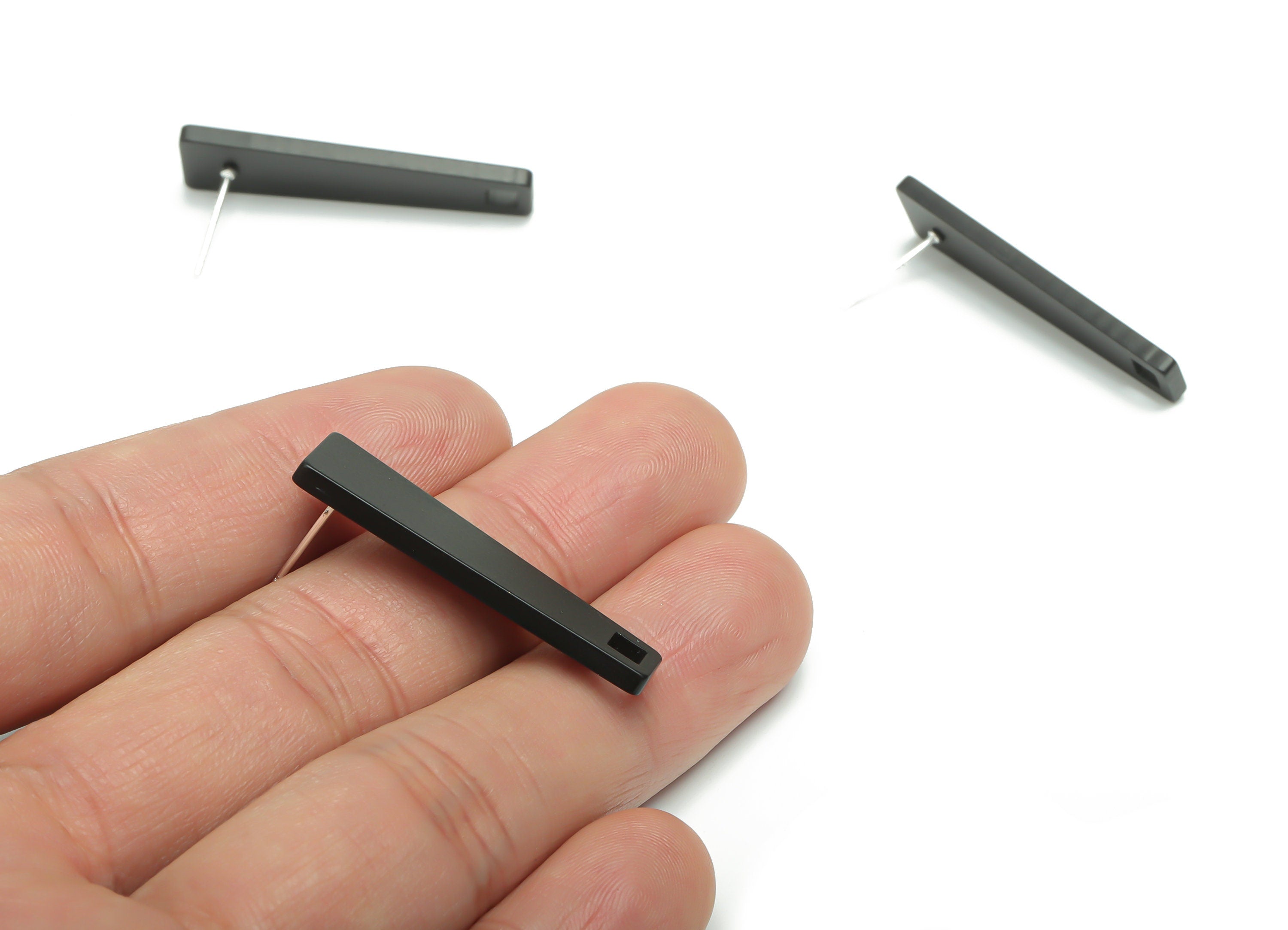 Acrylic Rapezoid Stick Earring Stud – Matte Acrylic Long Rectangle Post - Silver Plated Cupronickel Stud - 34.63x9.8x2.28mm - AC2424A - DOMEDBAZAAR