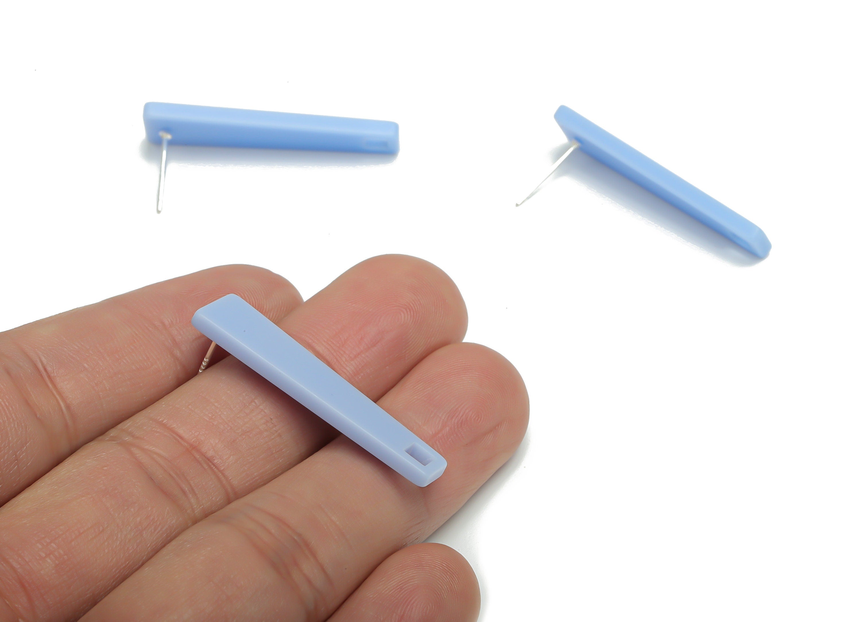 Acrylic Rapezoid Stick Earring Stud – Matte Acrylic Long Rectangle Post - Silver Plated Cupronickel Stud - 34.63x9.8x2.28mm - AC2424B - DOMEDBAZAAR