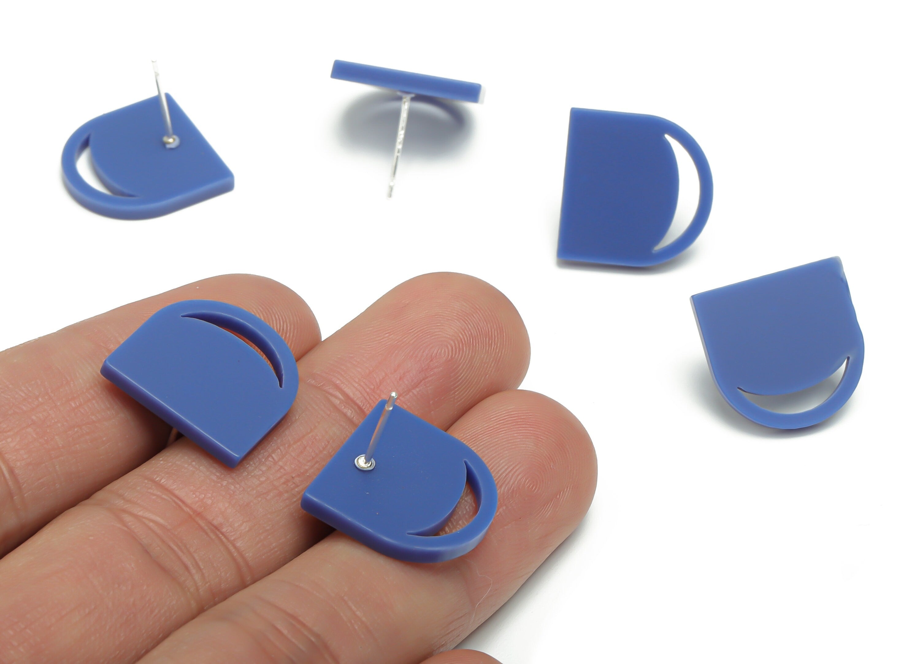 Acrylic Domed Earring Stud – Matte Acrylic Moon Post - Silver Plated Cupronickel Stud - Jewelry Supplies - 16.61x16.51x2.12mm - AC2420D - DOMEDBAZAAR