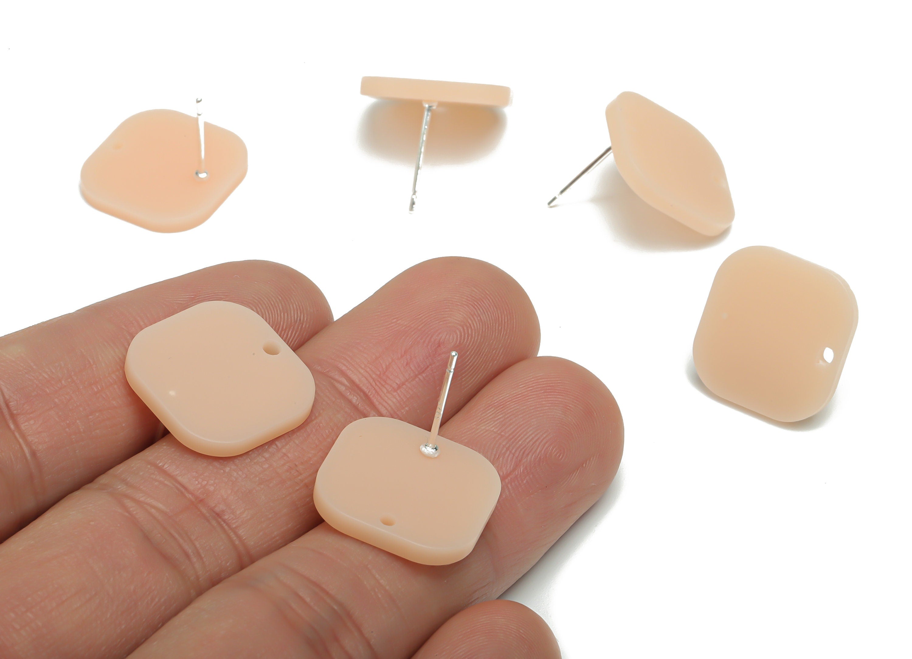 Acrylic Square Earring Stud – Matte Acrylic Square Post - Silver Plated Cupronickel Stud - Jewelry Supplies - 16.68x15.59x2.01mm - AC2430C - DOMEDBAZAAR