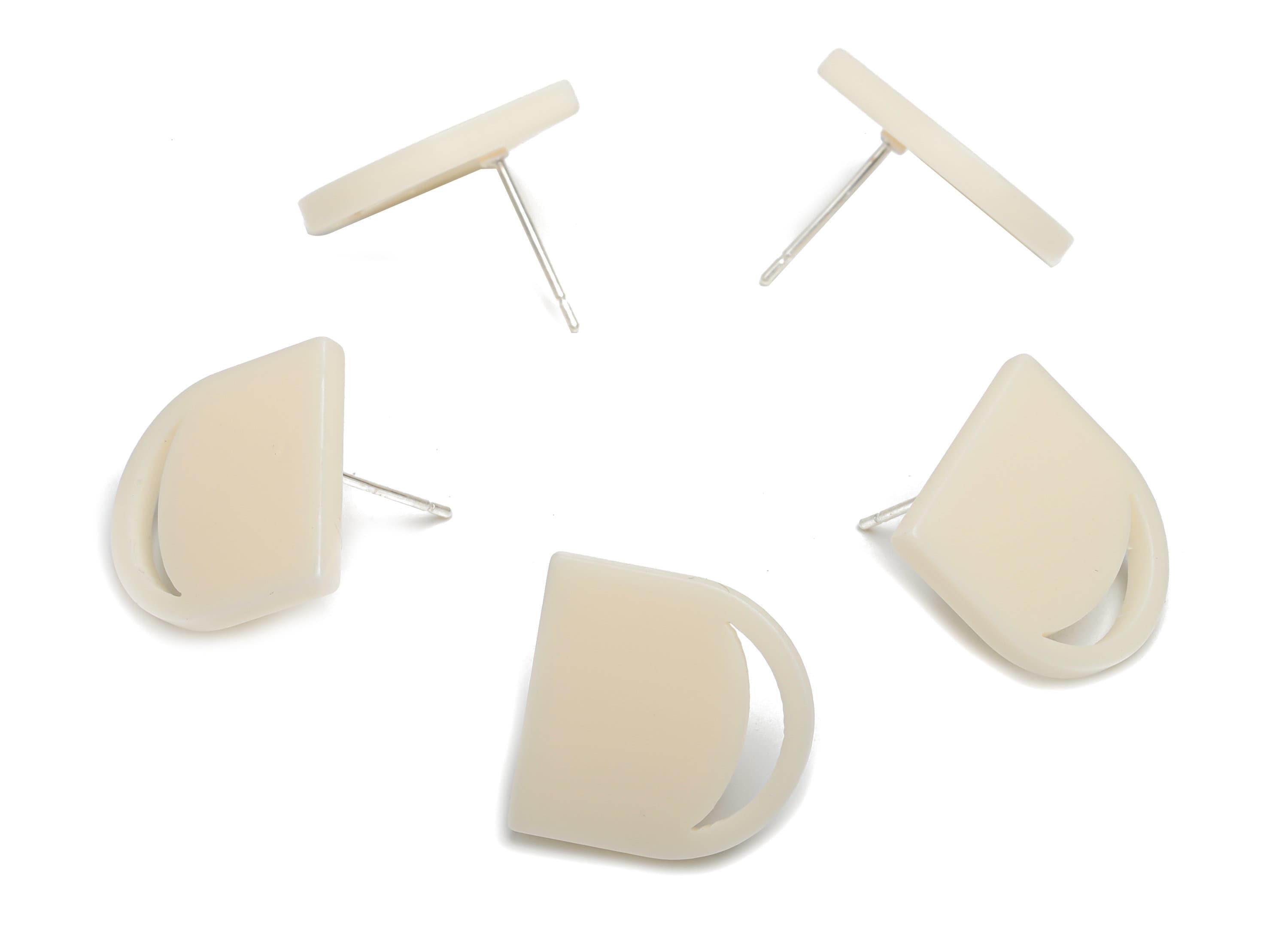 Acrylic Domed Earring Stud – Matte Acrylic Moon Post - Silver Plated White Brass Stud - Jewelry Supplies - 16.61x16.51x2.12mm - AC2420A - DOMEDBAZAAR