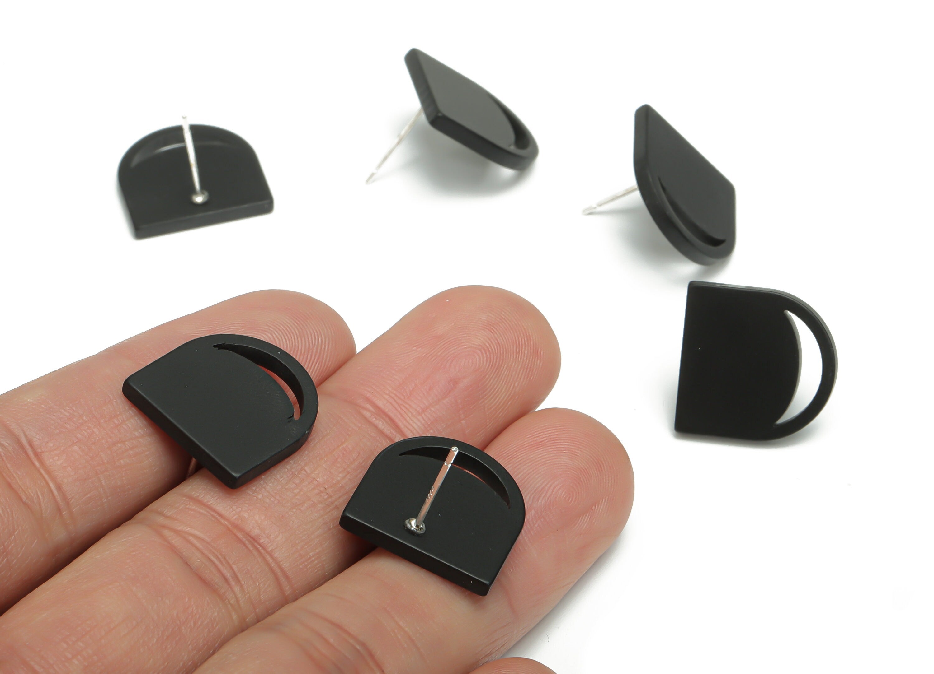 Acrylic Domed Earring Stud – Matte Acrylic Moon Post - Silver Plated Cupronickel Stud - Jewelry Supplies - 16.61x16.51x2.12mm - AC2420B - DOMEDBAZAAR