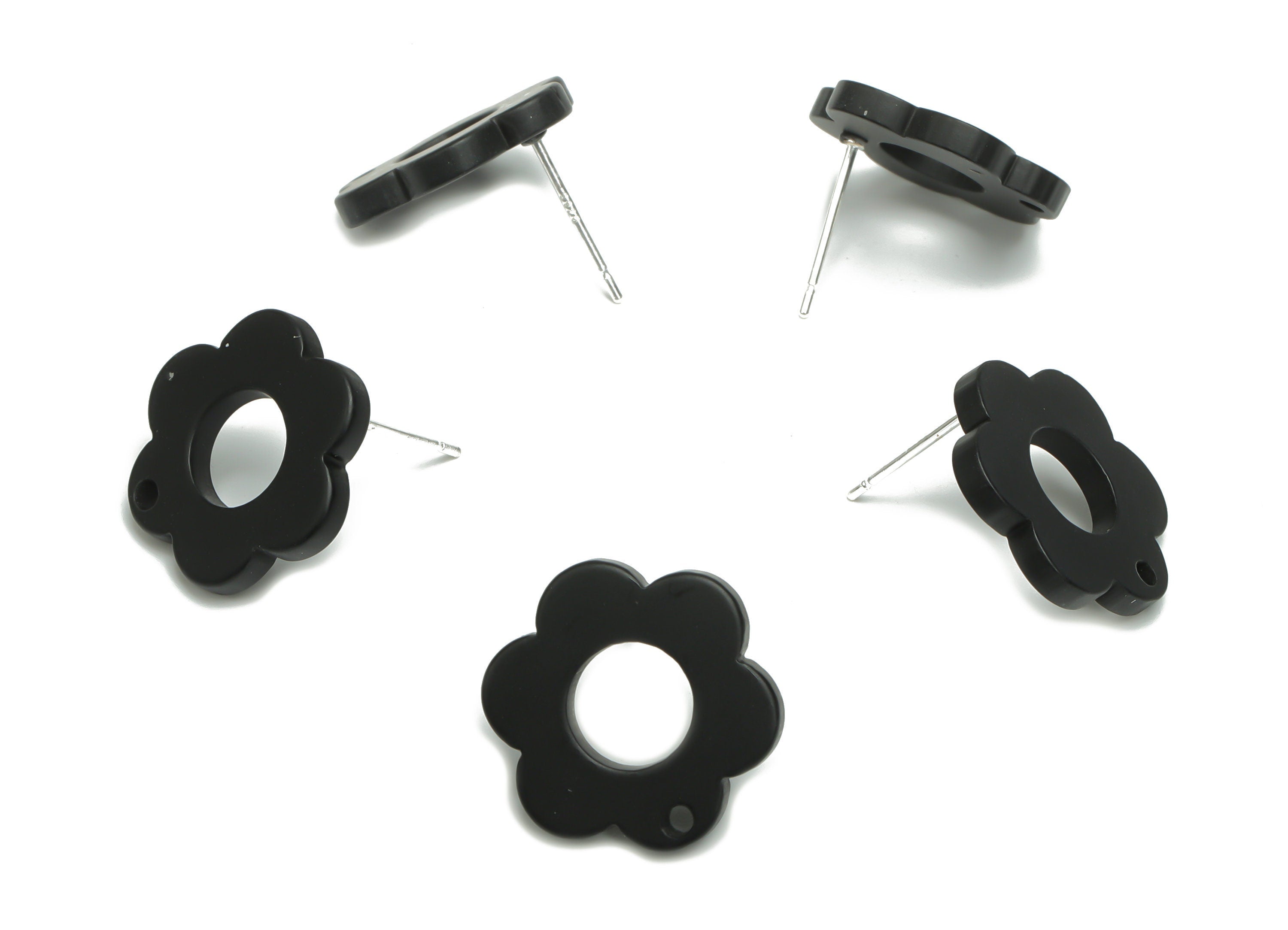 Acrylic Flower Earring Stud – Matte Acrylic Flower Post - Silver Plated Cupronickel Stud - Jewelry Supplies - 17.95x17.95x2.27mm - AC2428B - DOMEDBAZAAR