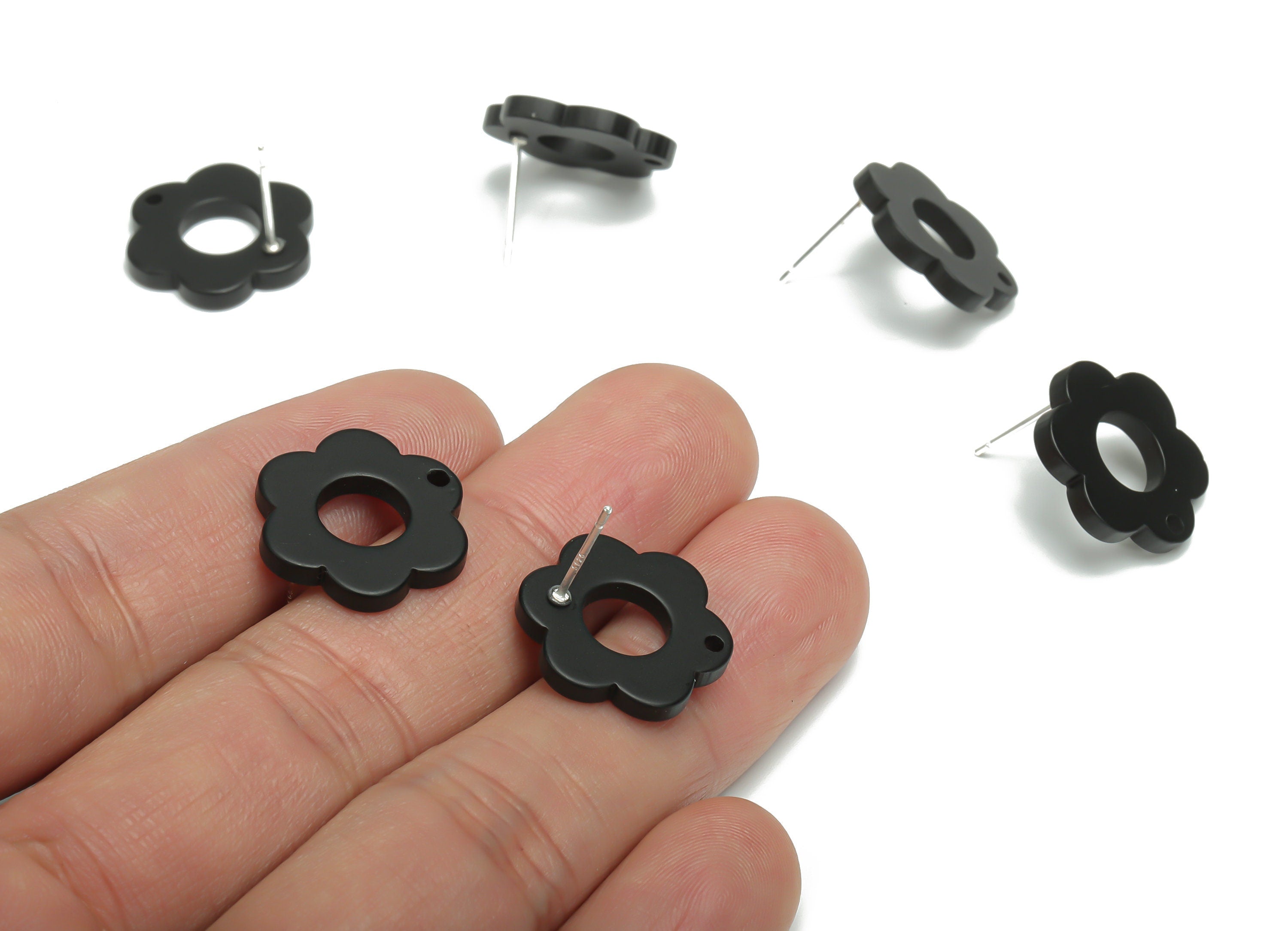 Acrylic Flower Earring Stud – Matte Acrylic Flower Post - Silver Plated Cupronickel Stud - Jewelry Supplies - 17.95x17.95x2.27mm - AC2428B - DOMEDBAZAAR