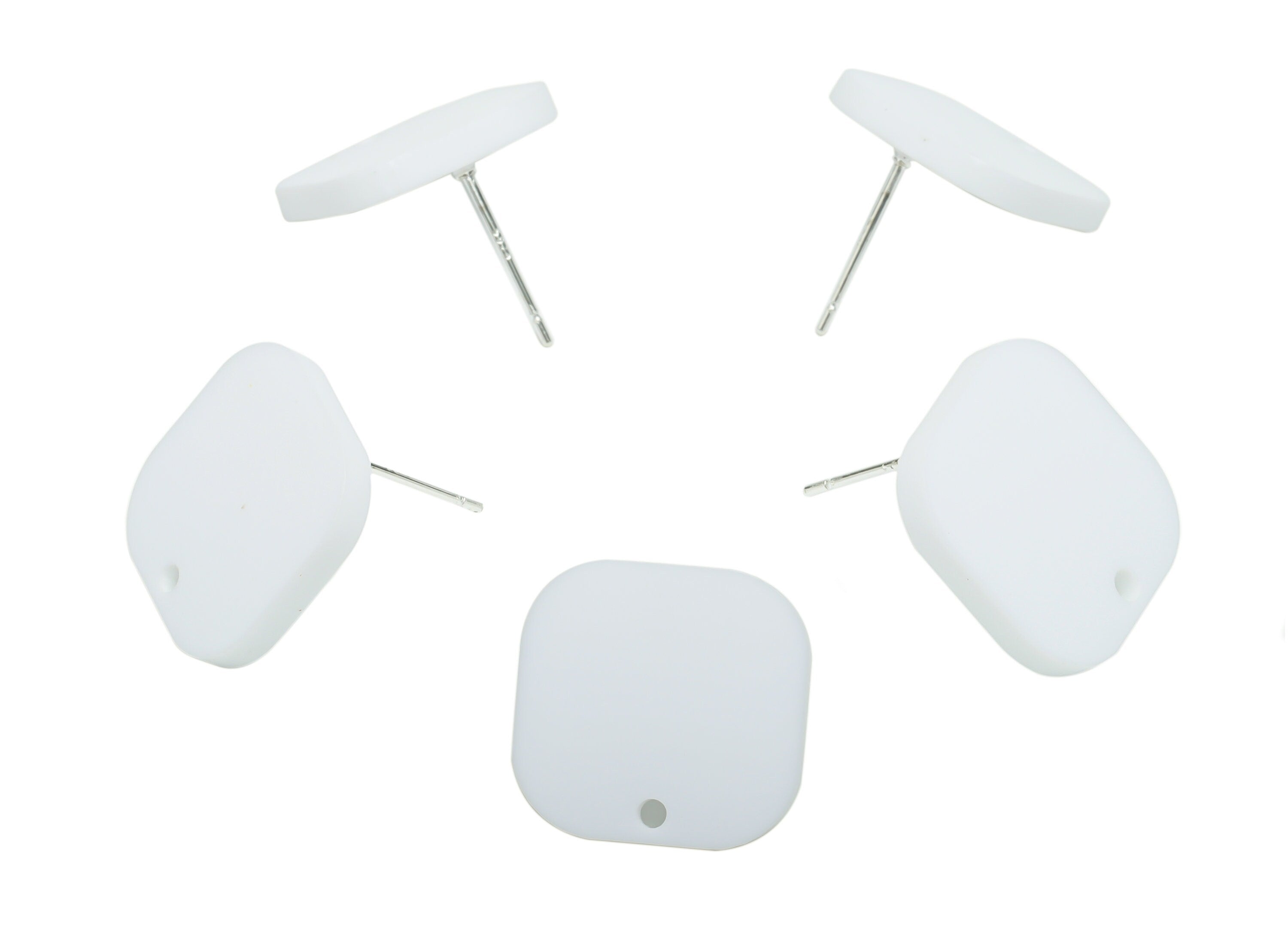 Acrylic Square Earring Stud – Matte Acrylic Square Post - Silver Plated Cupronickel Stud - Jewelry Supplies - 16.68x15.59x2.01mm - AC2430D - DOMEDBAZAAR