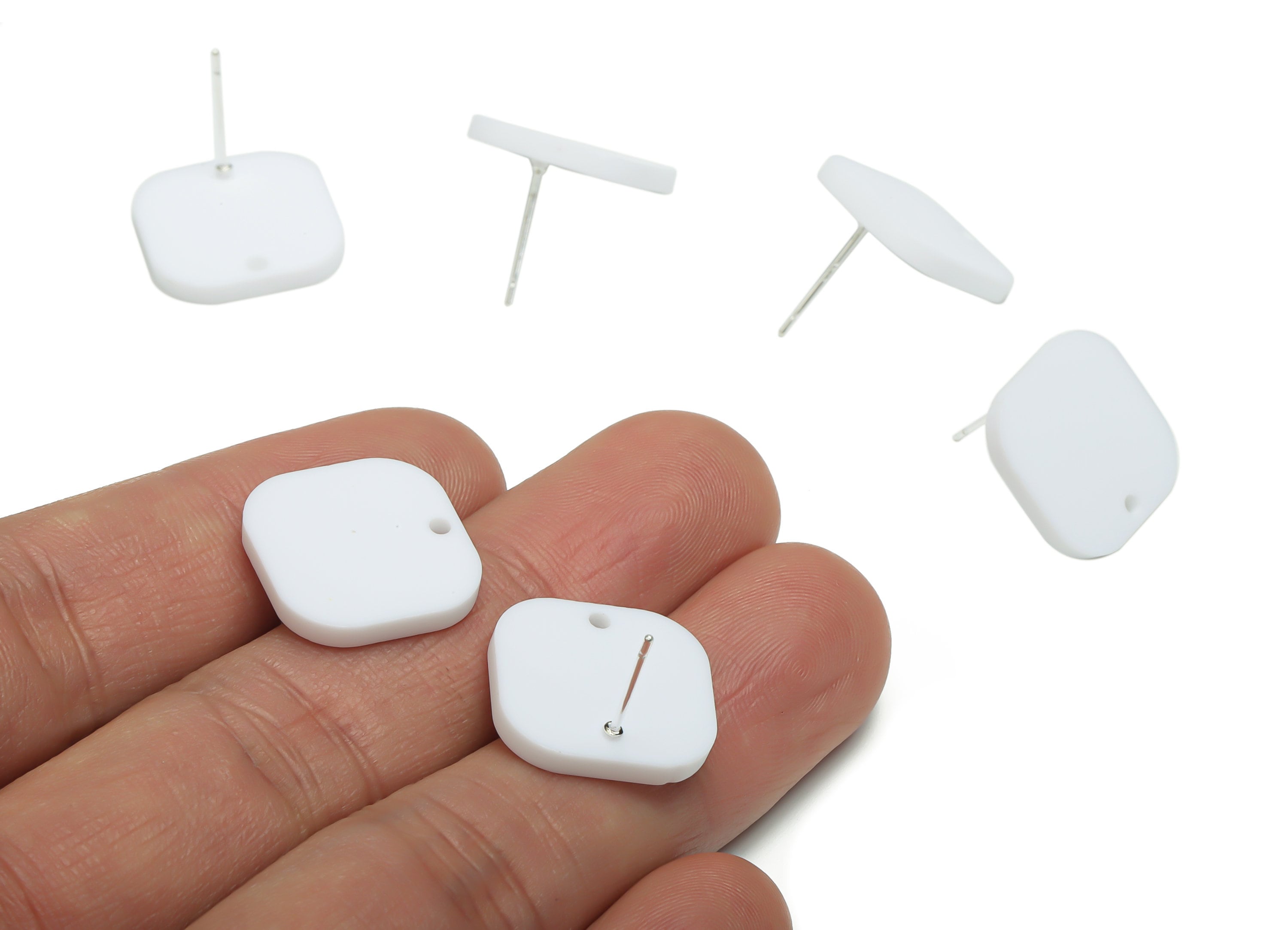 Acrylic Square Earring Stud – Matte Acrylic Square Post - Silver Plated Cupronickel Stud - Jewelry Supplies - 16.68x15.59x2.01mm - AC2430D - DOMEDBAZAAR