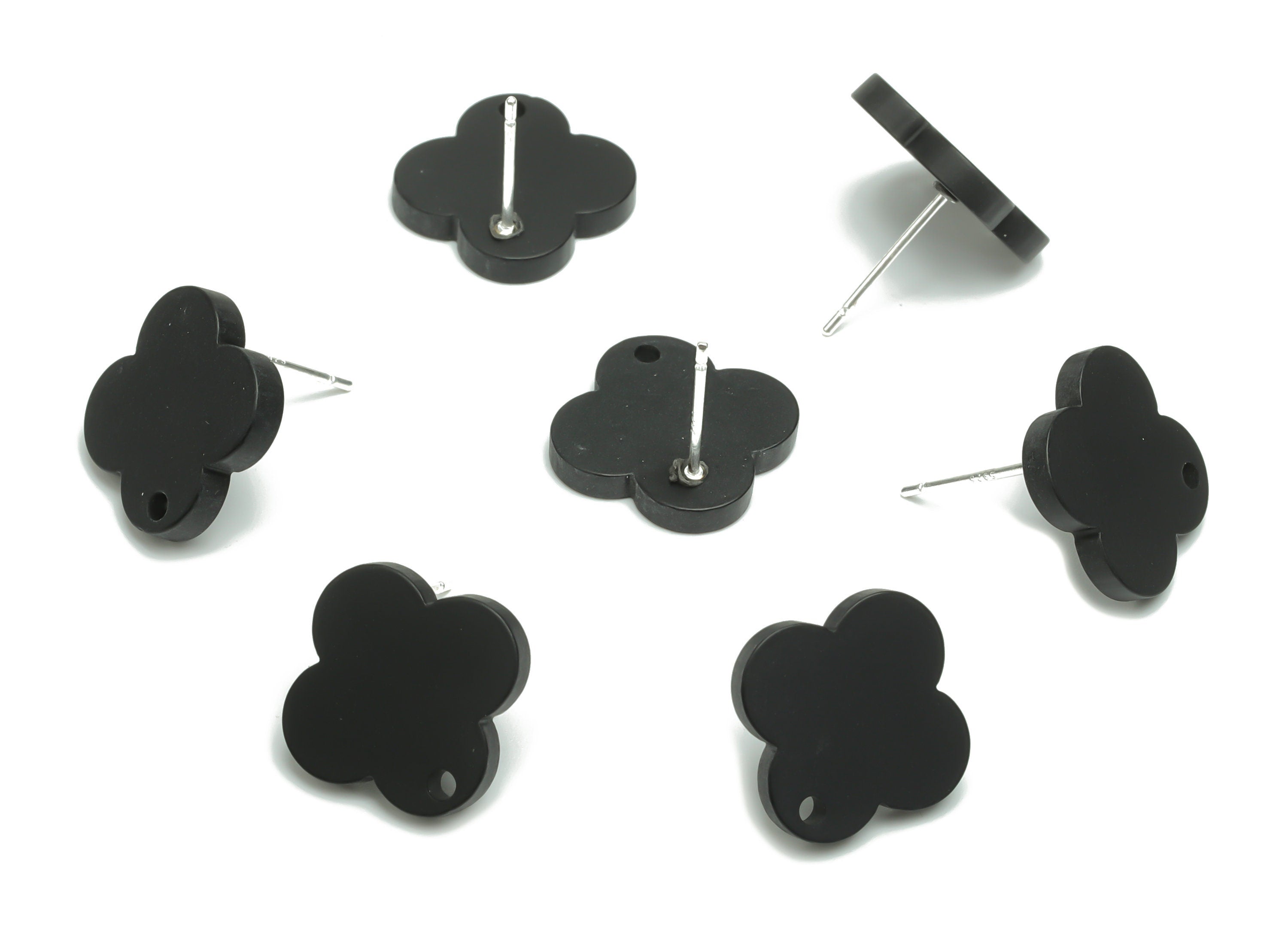 Acrylic Flower Earring Stud – Matte Acrylic Flower Post - Silver Plated Cupronickel Stud - Jewelry Supplies - 13.39x13.22x2.16mm - AC2423B - DOMEDBAZAAR