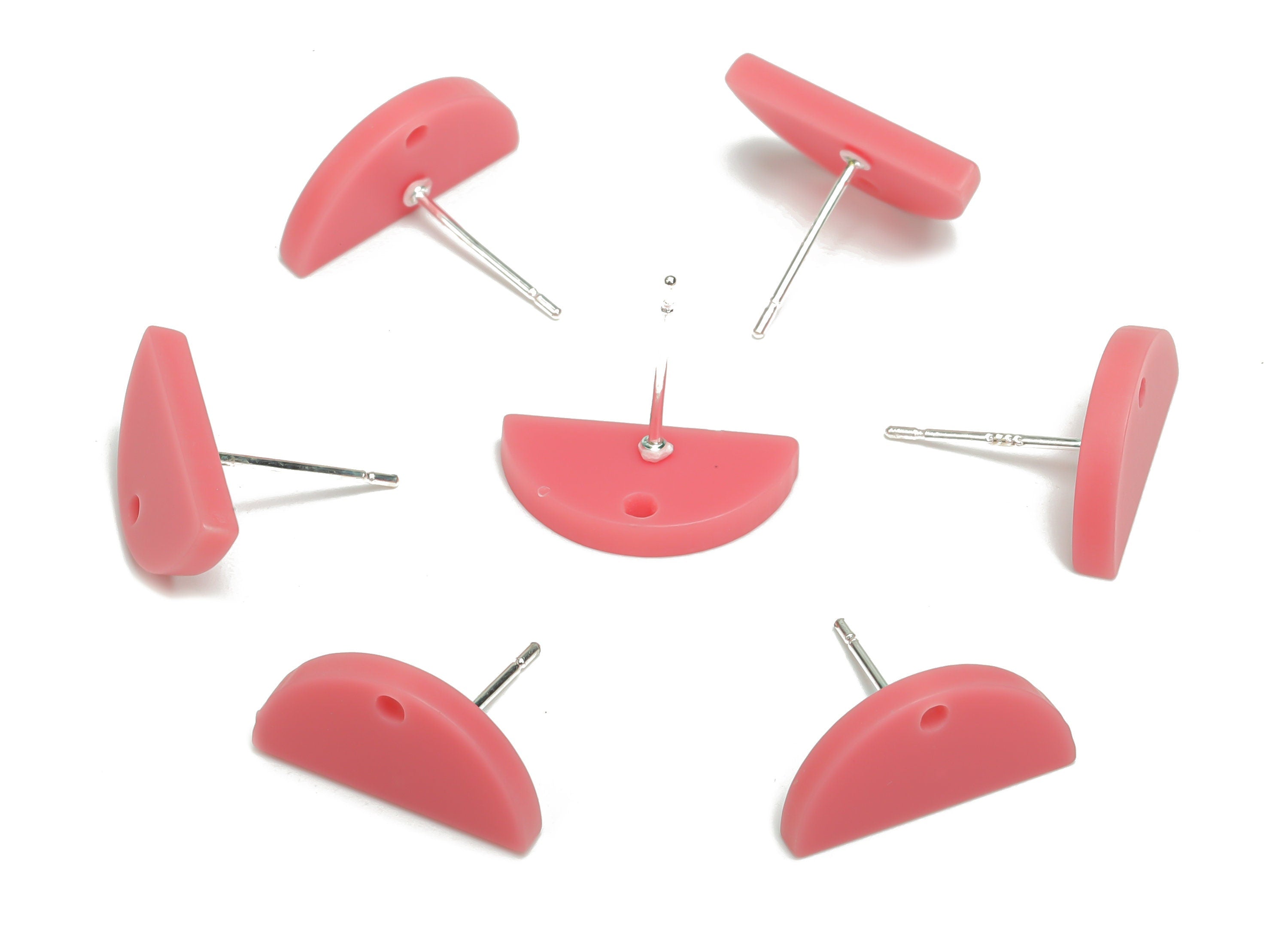 Acrylic Mini Semicircle Earring Stud – Matte Acrylic Half Moon Earring Post - Silver Plated Cupronickel Stud - 16.54x8.17x2.19mm - AC2422B - DOMEDBAZAAR