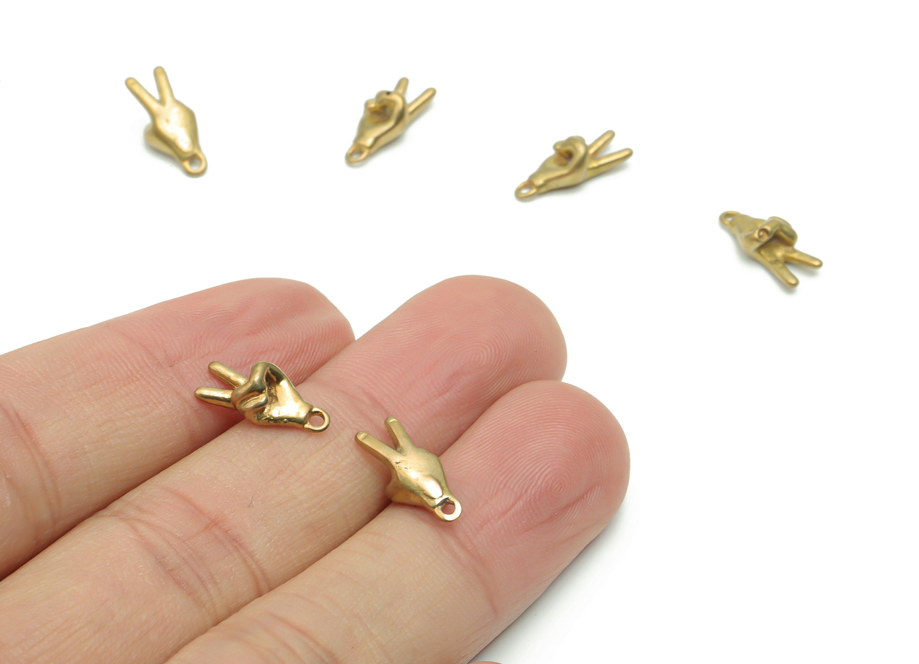 Brass Hand Sign Earring Charms - Raw Brass Hand Yeah Victory Pendant - Jewelry Making Supplies - 13.18x5.99x4.98mm - PP4978 - DOMEDBAZAAR