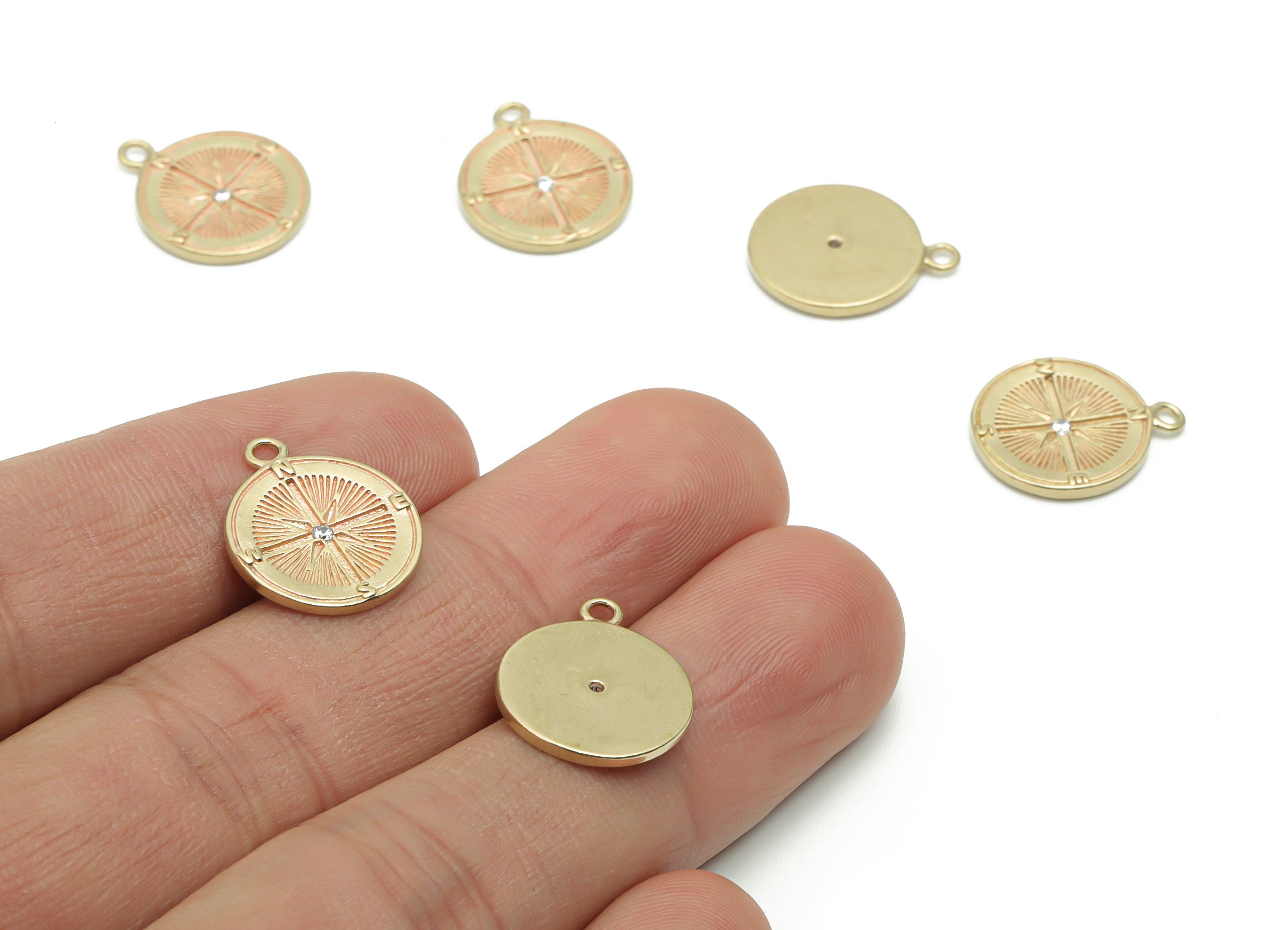 Brass Compass Earring Charms With Zircon - Raw Brass Round Planet Pendant - Jewelry Making Supplies - 16.75x13.6x1.48mm - PP5054 - DOMEDBAZAAR