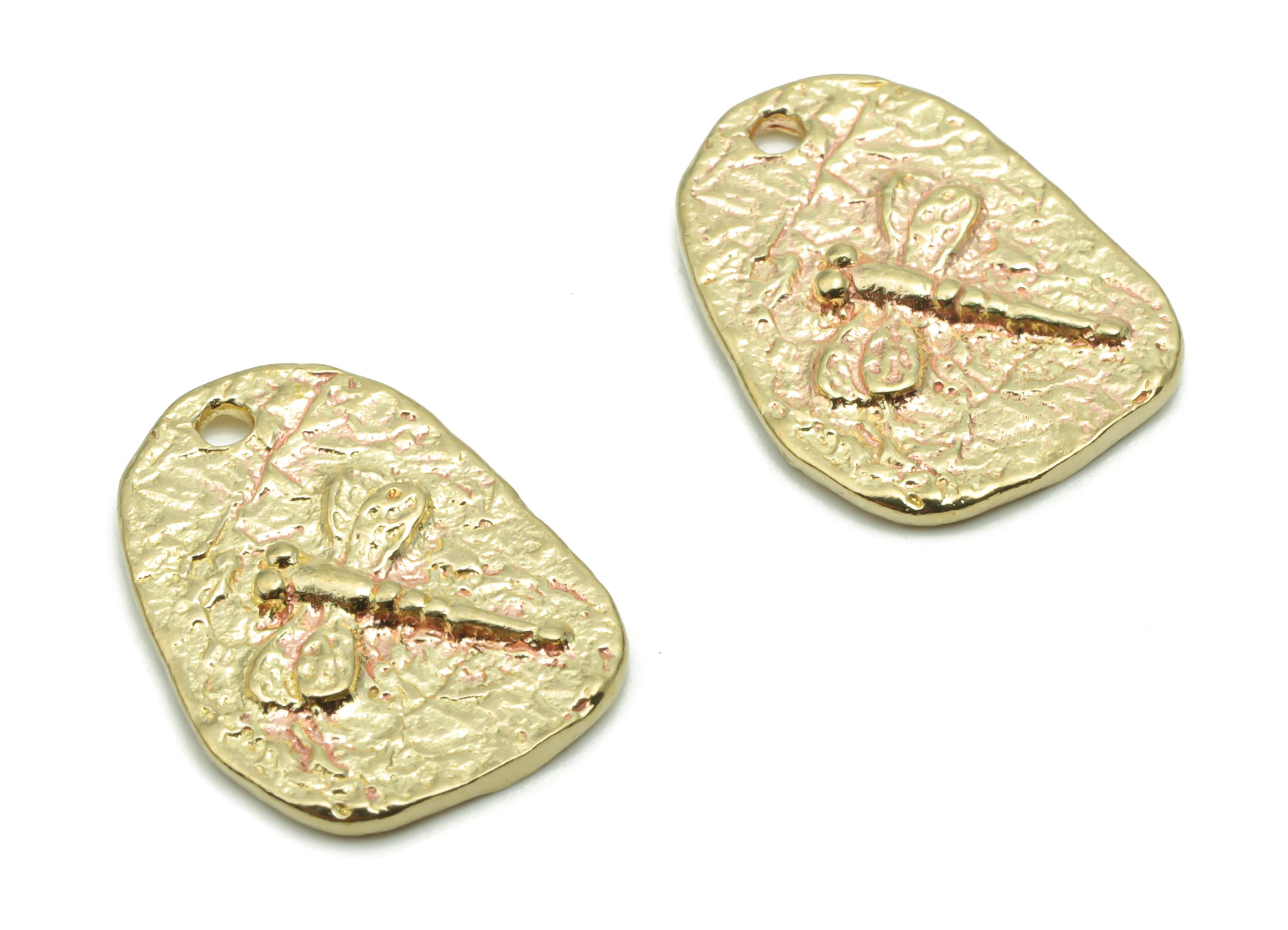 Brass Hammered Square Earring Charms - Raw Brass Dragonfly Pendant - DIY Jewelry Making Supplies - 16.35x12.15x1.43mm - PP5055 - DOMEDBAZAAR
