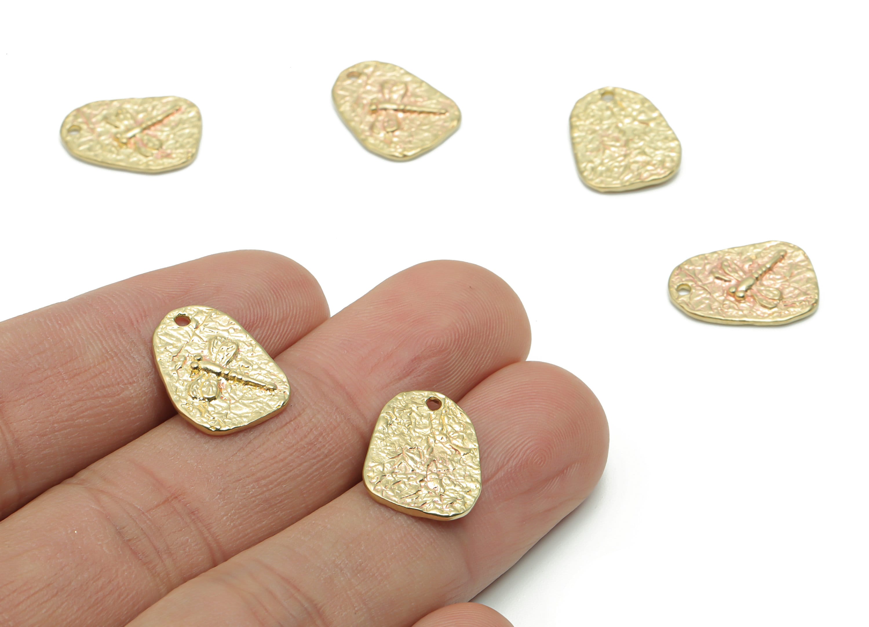 Brass Hammered Square Earring Charms - Raw Brass Dragonfly Pendant - DIY Jewelry Making Supplies - 16.35x12.15x1.43mm - PP5055 - DOMEDBAZAAR