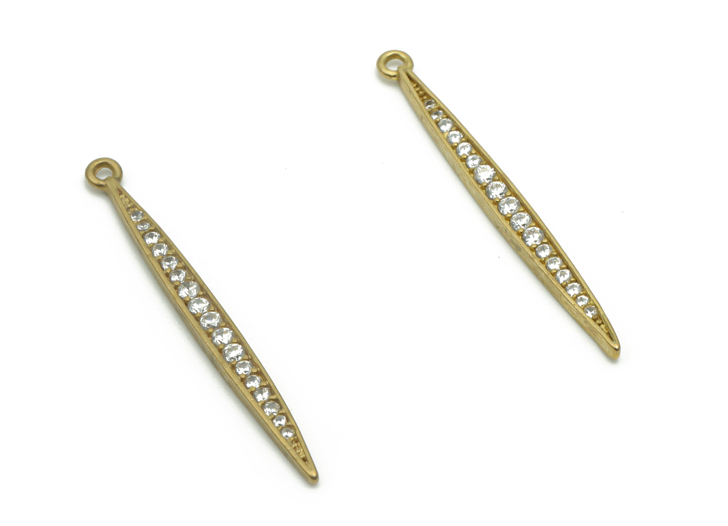 Brass Oval Stick Earring Charms With Zircons - Raw Brass Oval Stick Pendant - Jewelry Making Supplies - 33.58x2.6x1.5mm - PP4986 - DOMEDBAZAAR