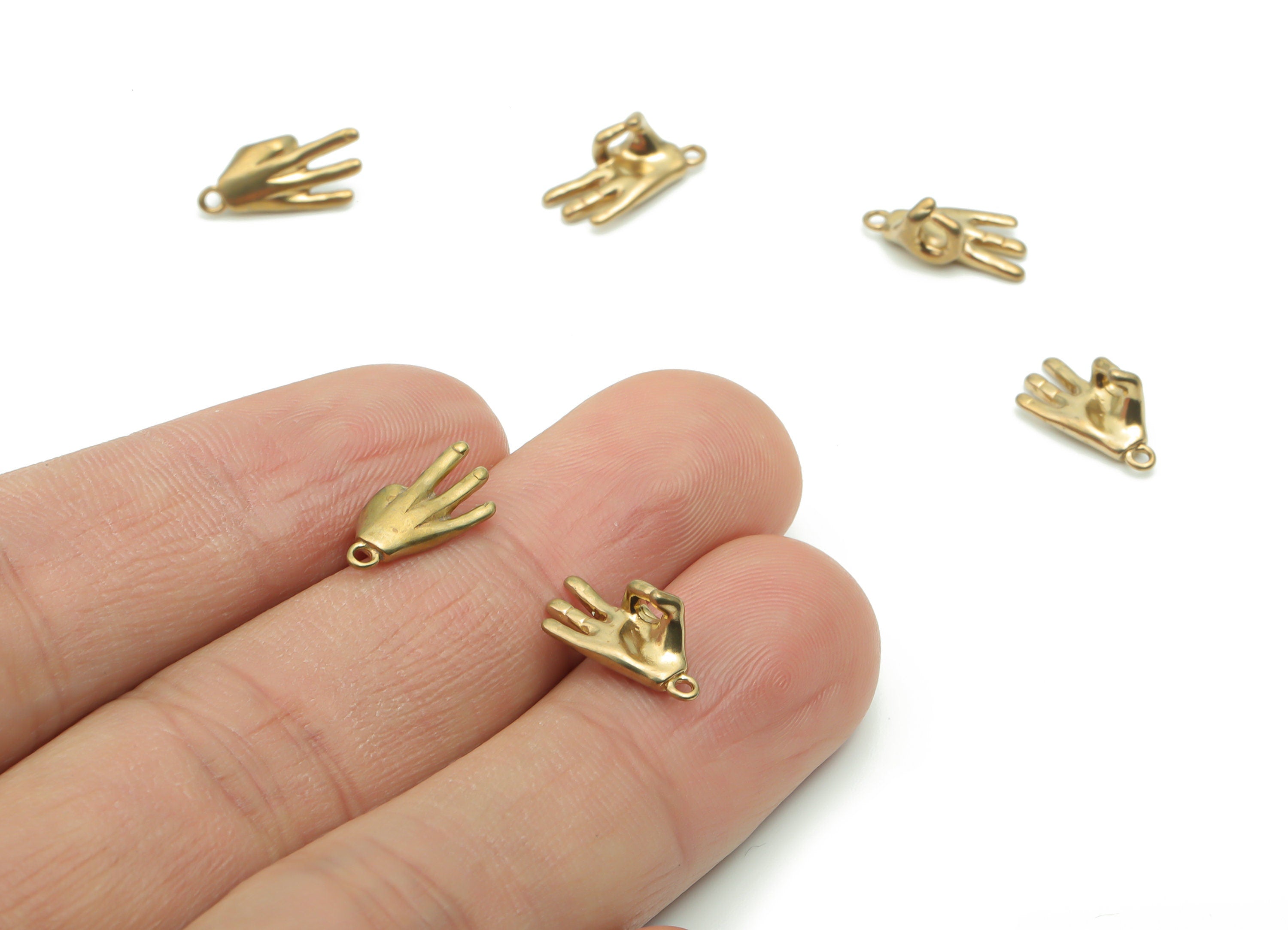 Brass Hand Sign Earring Charms - Raw Brass Ok Hand Pendant - Jewelry Making Supplies - 13.41x5.88x2.15mm - PP4975 - DOMEDBAZAAR