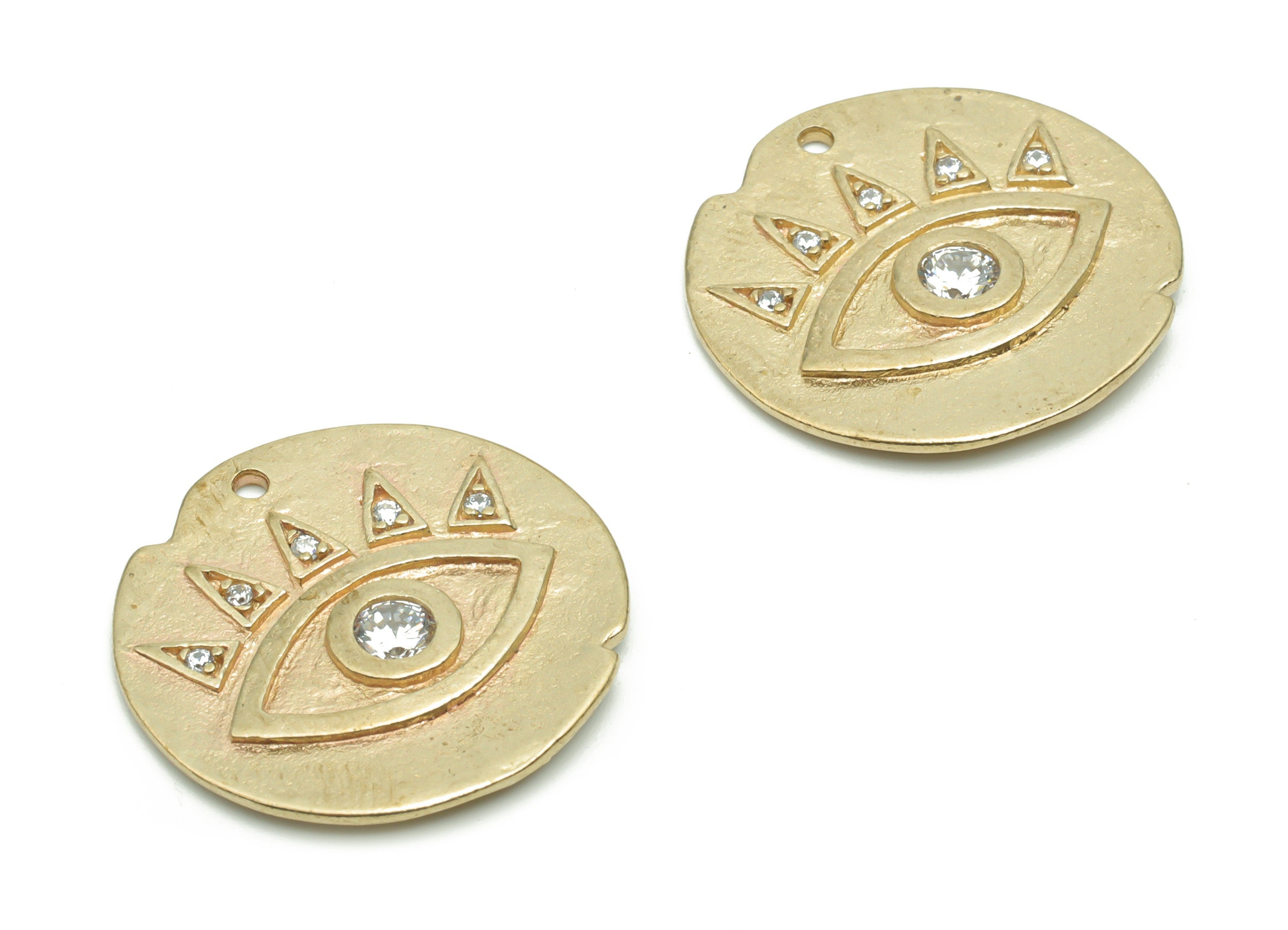 Brass Round Eye Earring Charms With Zircons - Raw Brass Eye Circle Pendant - Jewelry Making Supplies - 22.9x22.48x2.3mm - PP5042 - DOMEDBAZAAR