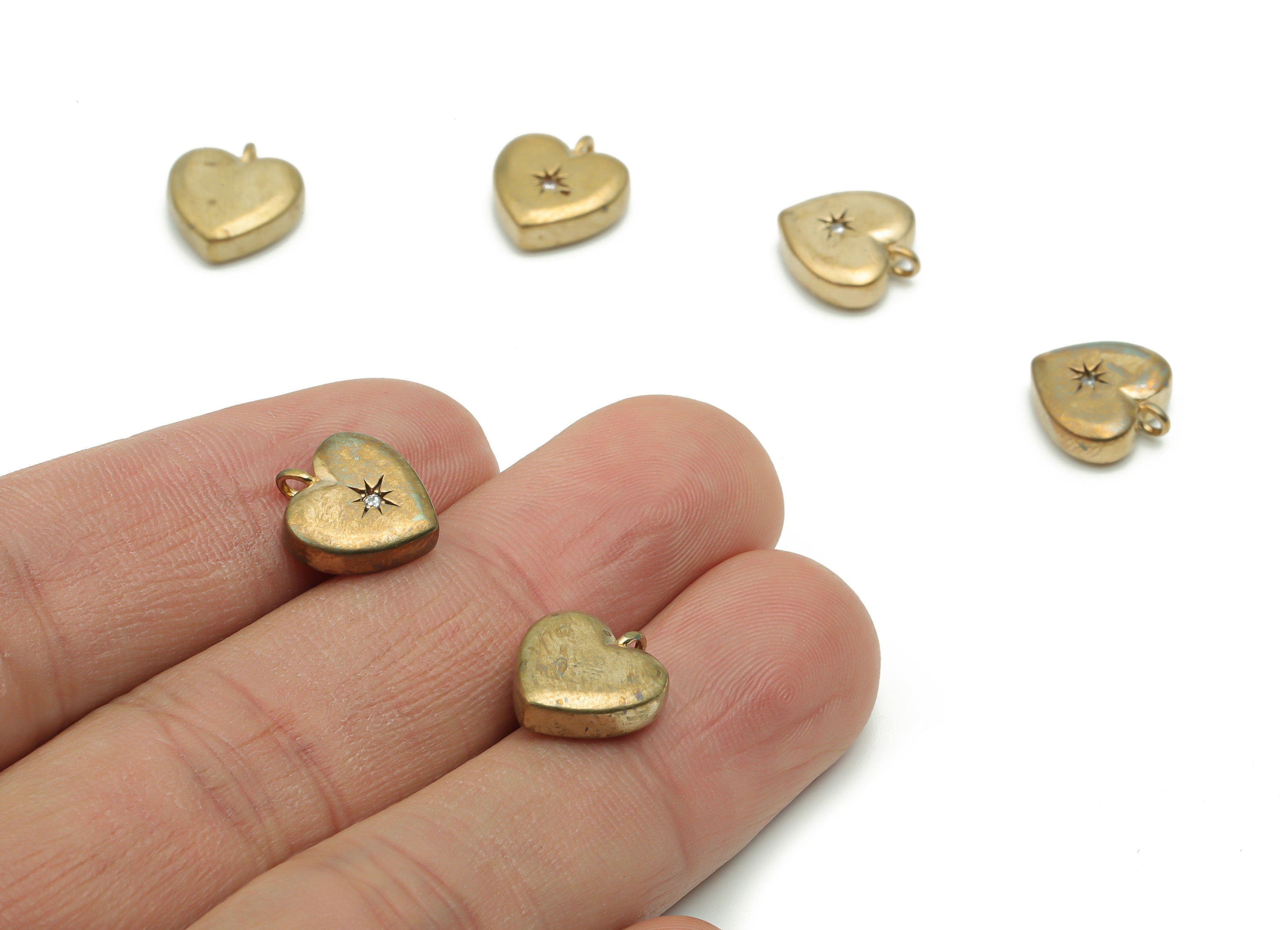 Brass Mini Heart Sun Earring Charms With Zircons - Raw Brass Mini Heart Sun Pendant - Jewelry Making Supplies - 12.15x10.98x3.9mm - PP4984 - DOMEDBAZAAR