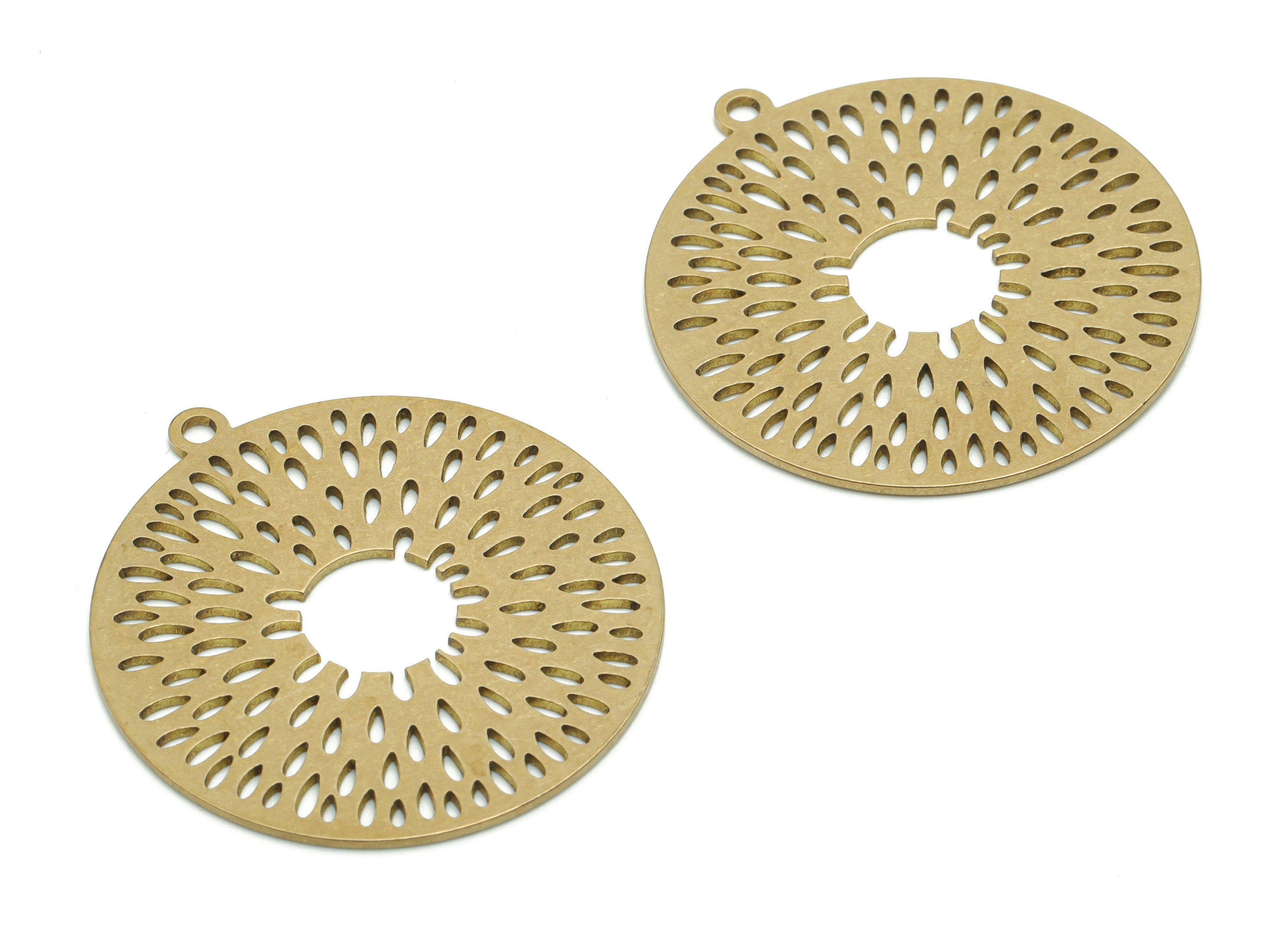 Brass Bubble Round Earring Charms - Raw Brass Bubble Circle Pendant - Jewelry Making Supplies - 34.66x31.99x0.75mm - PPA1066 - DOMEDBAZAAR