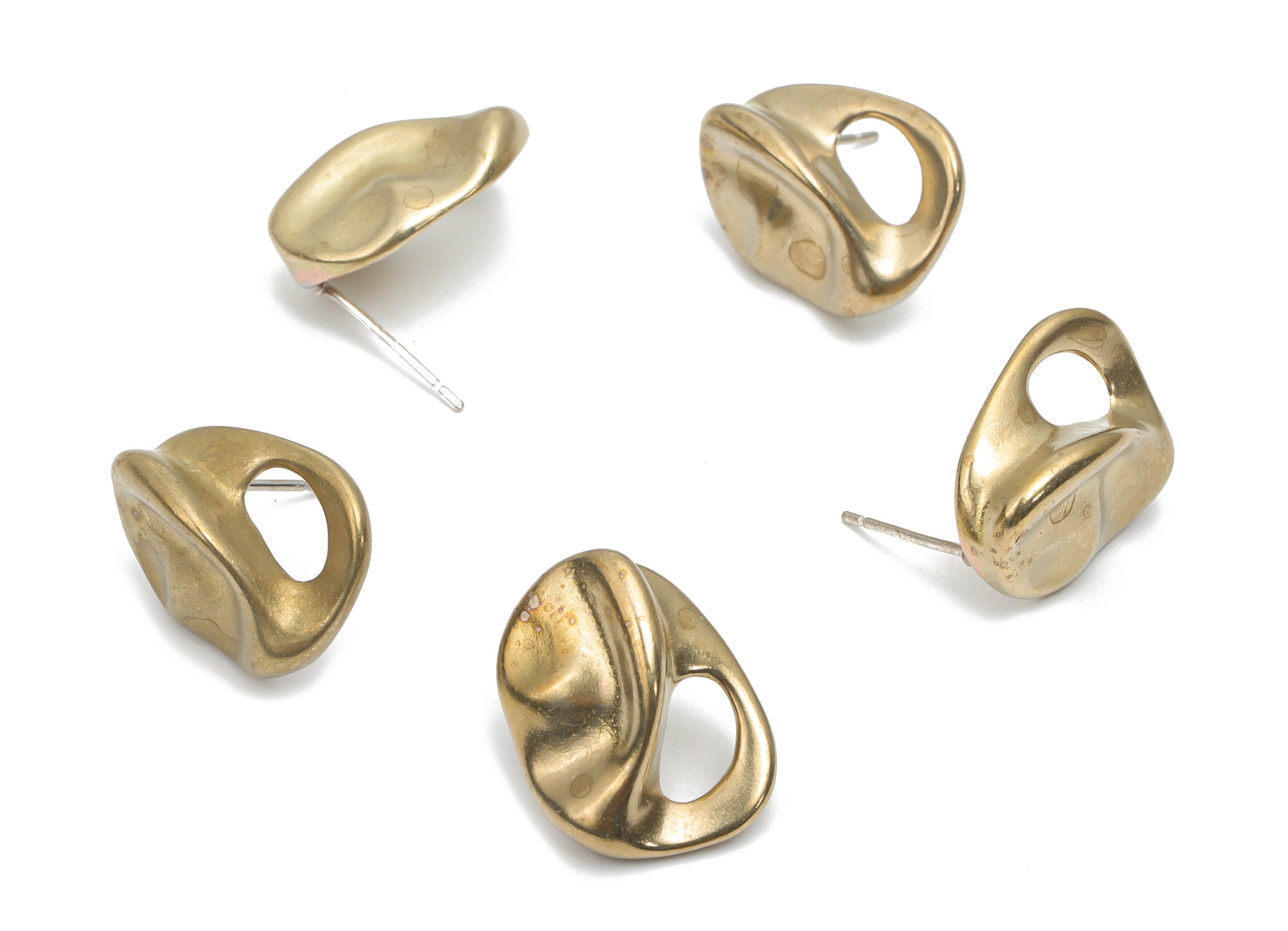 Brass Irregular Earring Stud With Loop - Raw Brass Irregular Earring Post - Silver Plated Cupronickel Stud - 17.49x13.73x1.88mm - PP5133 - DOMEDBAZAAR