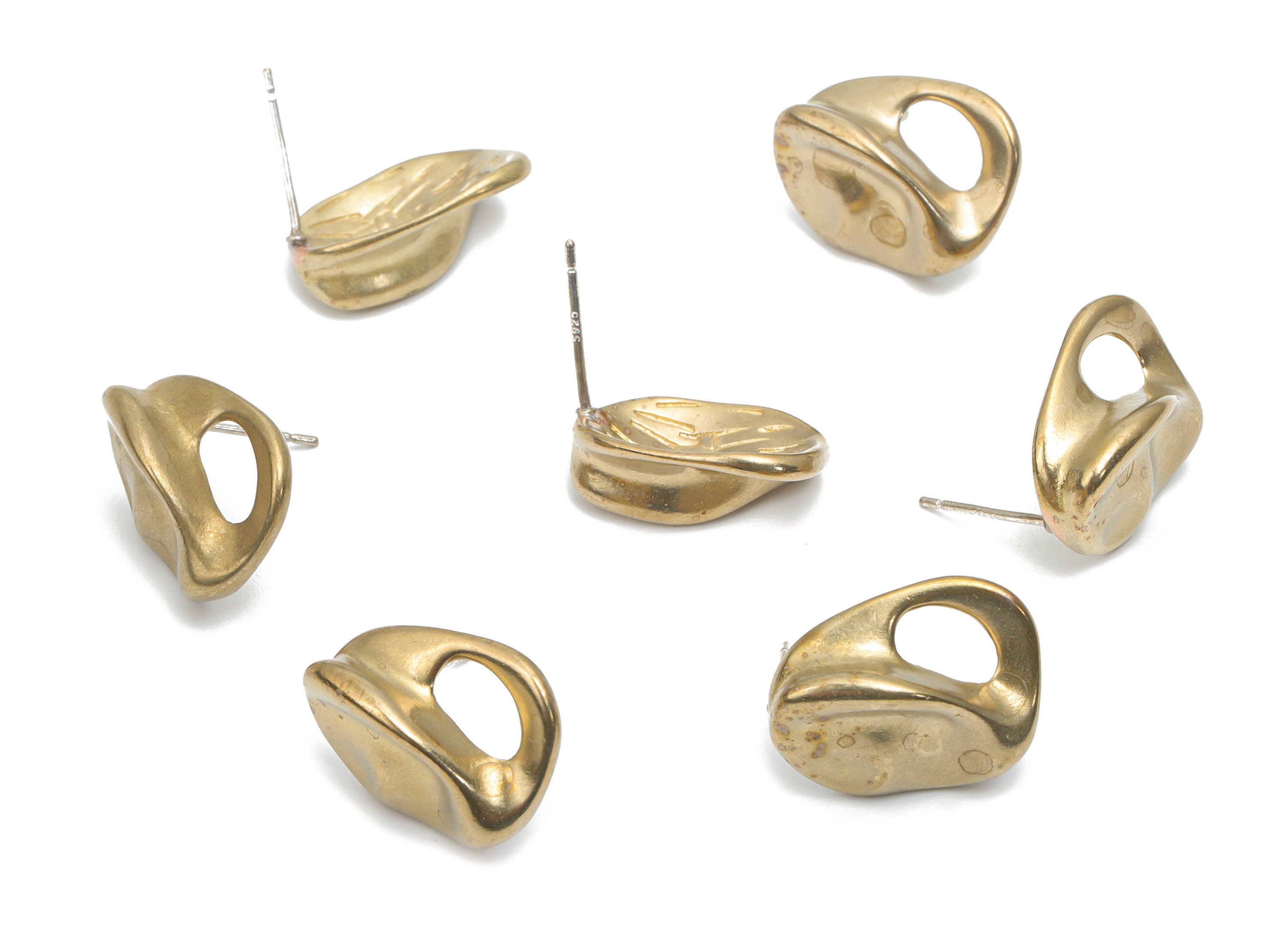 Brass Irregular Earring Stud With Loop - Raw Brass Irregular Earring Post - Silver Plated Cupronickel Stud - 17.49x13.73x1.88mm - PP5133 - DOMEDBAZAAR