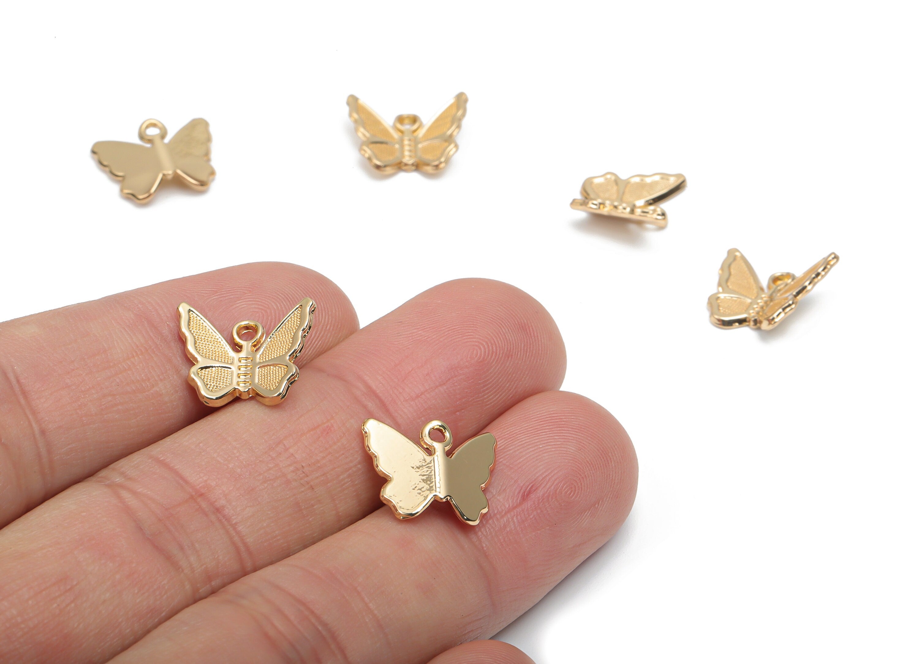Alloy Butterfly Earring Charms - Alloy Butterfly Pendant - Gold Tone Plated Alloy - Jewelry Making Supplies - 13.46x11.13x1.23mm - ZZ2029 - DOMEDBAZAAR