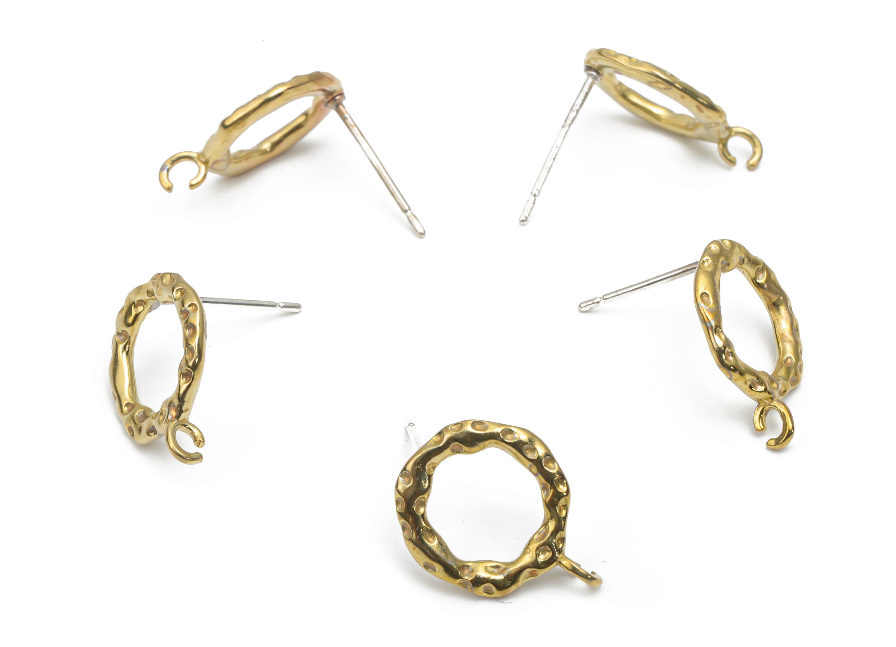 Brass Hammered Round Earring Stud - Raw Brass Circle Post - Silver Plated Cupronickel Stud - Jewelry Supplies - 14.77x11.55x1.58mm - PP5128 - DOMEDBAZAAR