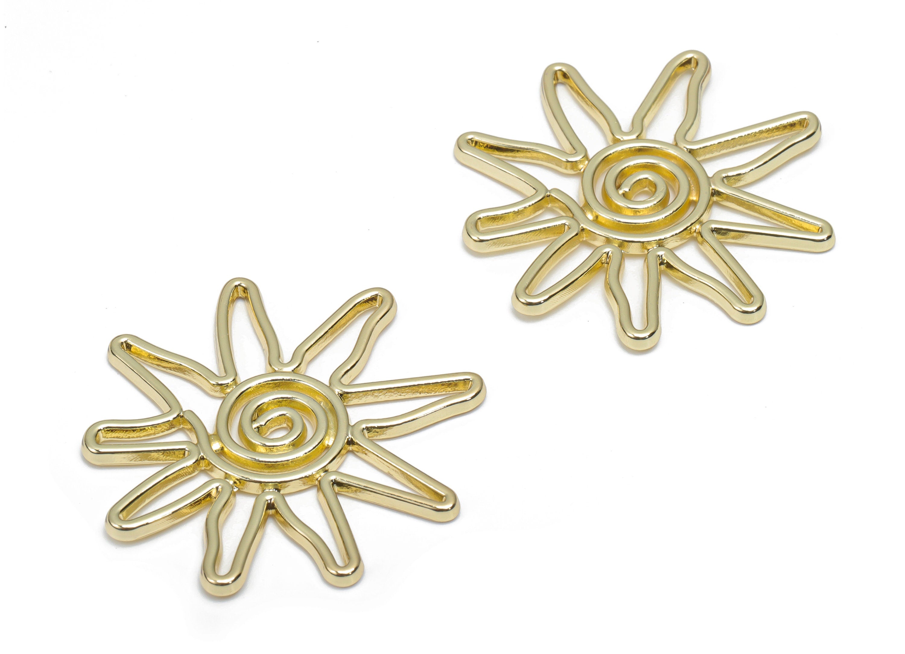 Alloy Sun Earring Connector - Alloy Sun Charms and Pendant - Gold Tone Plated Alloy - Jewelry Making Supplies - 31.26x31.26x1.61mm - ZZ1979 - DOMEDBAZAAR