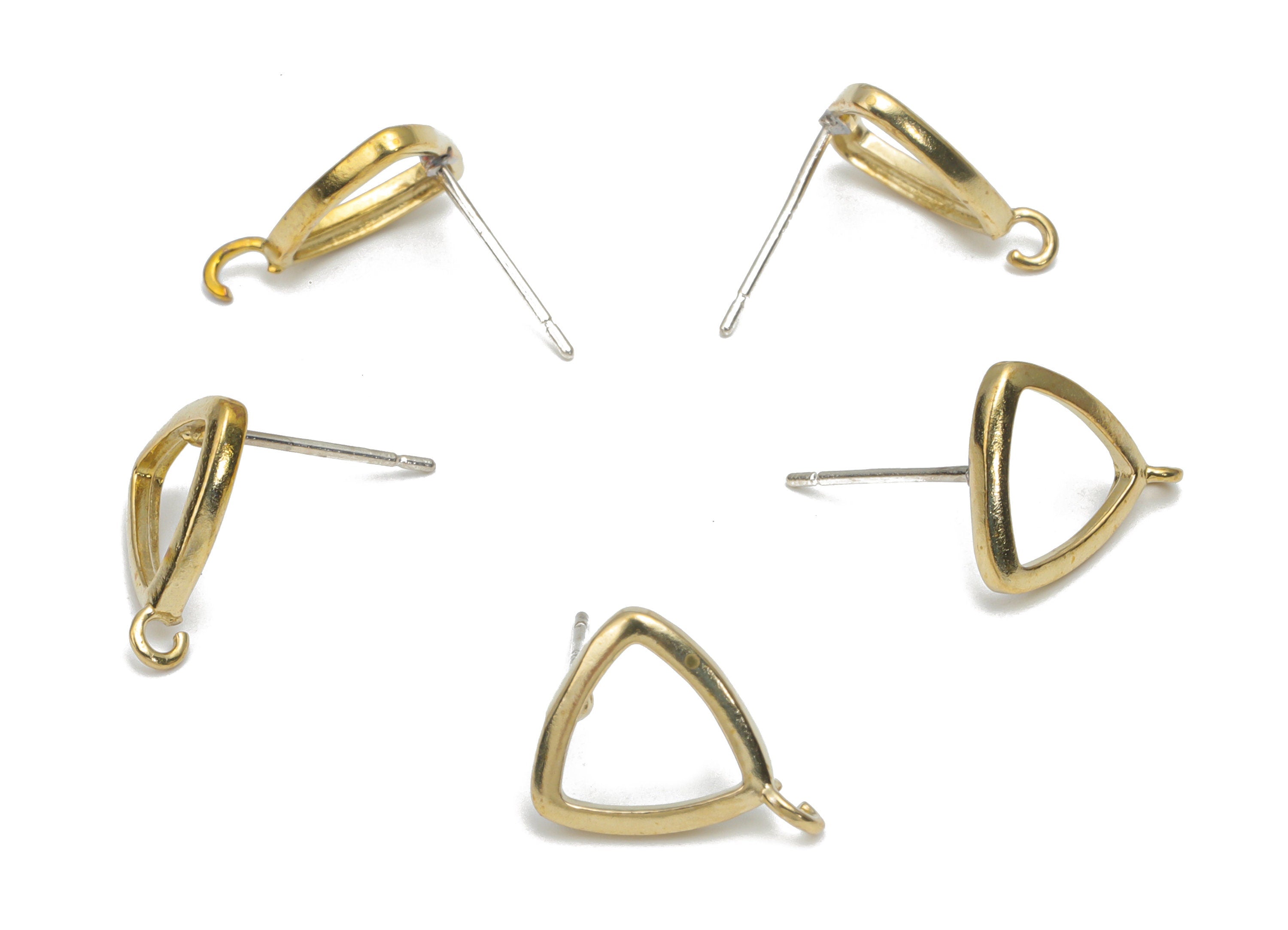 Brass Triangle Earring Stud With Loop - Raw Brass Triangle Earring Post - Silver Plated White Brass Stud - 13.37x10.76x1.73mm - PP5127 - DOMEDBAZAAR