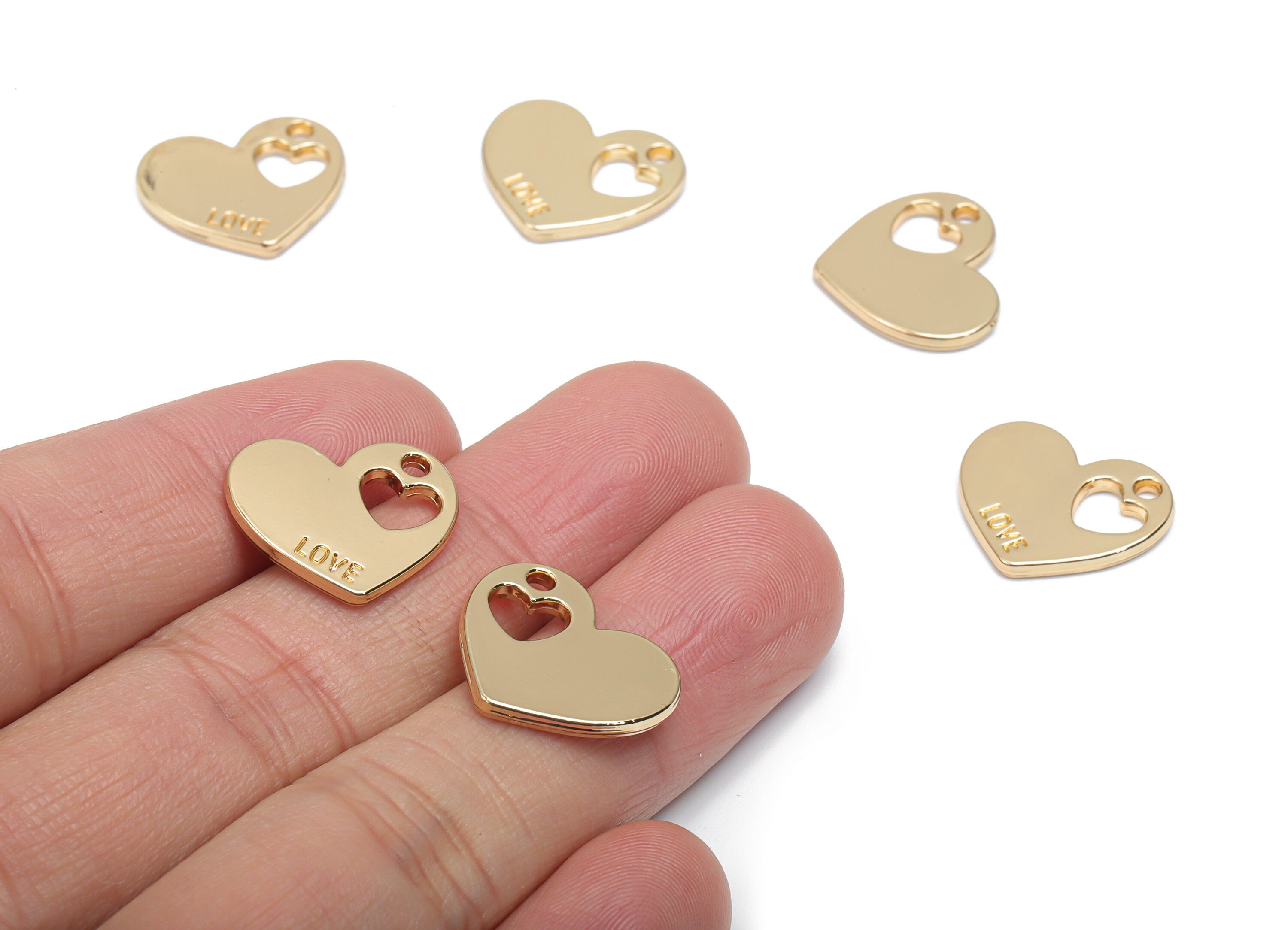 Zinc Alloy Heart Love Earring Charms - Alloy Heart Pendant - Gold Tone Plated Alloy - Jewelry Making Supplies - 18.23x15.51x1.78mm - ZZ1983 - DOMEDBAZAAR