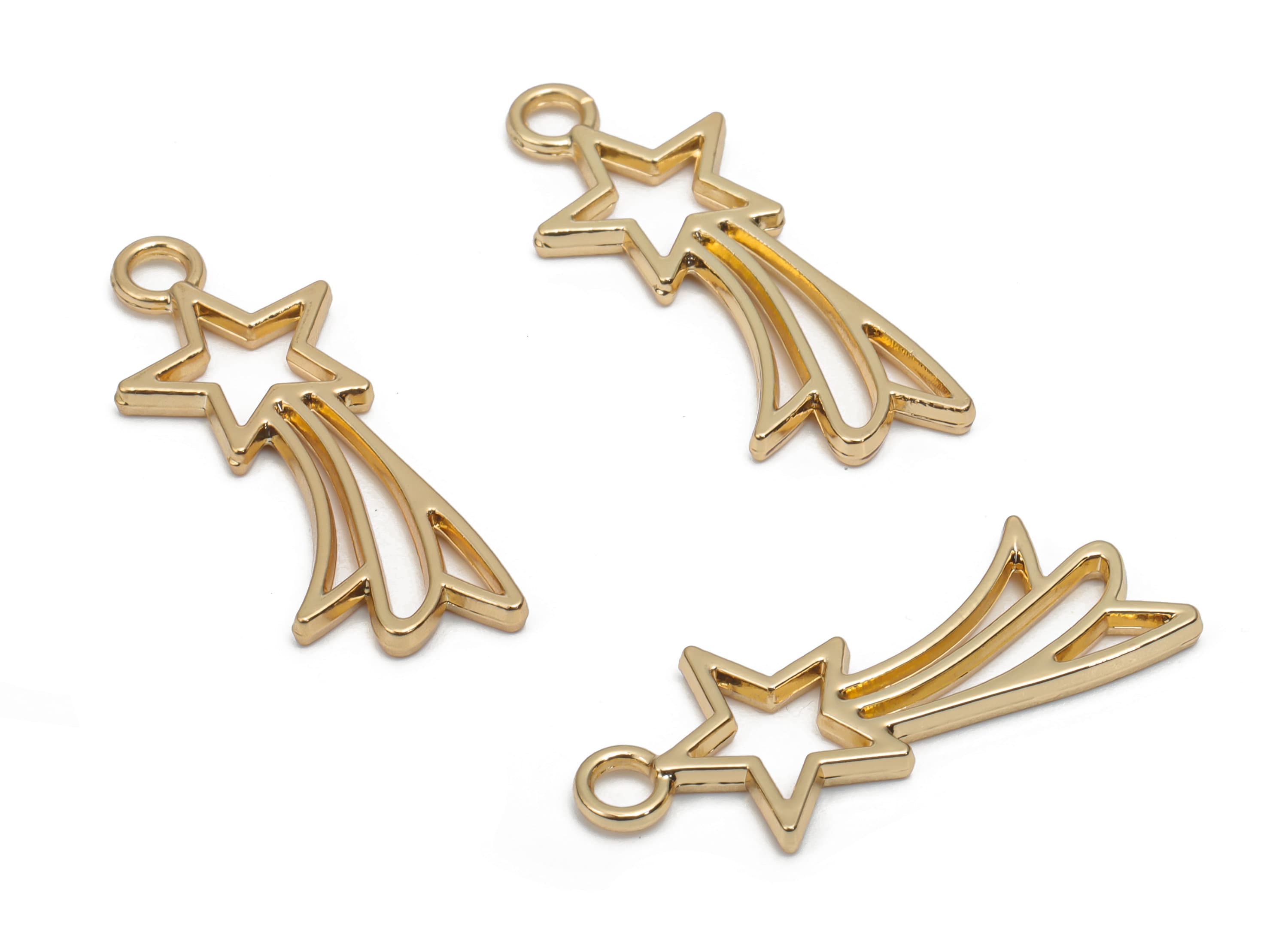 Alloy Star Tassel Earring Charms - Alloy Shooting Star Pendant - Gold Tone Plated Alloy - Jewelry Supplies - 31.57x12.61x1.81mm - ZZ2019 - DOMEDBAZAAR