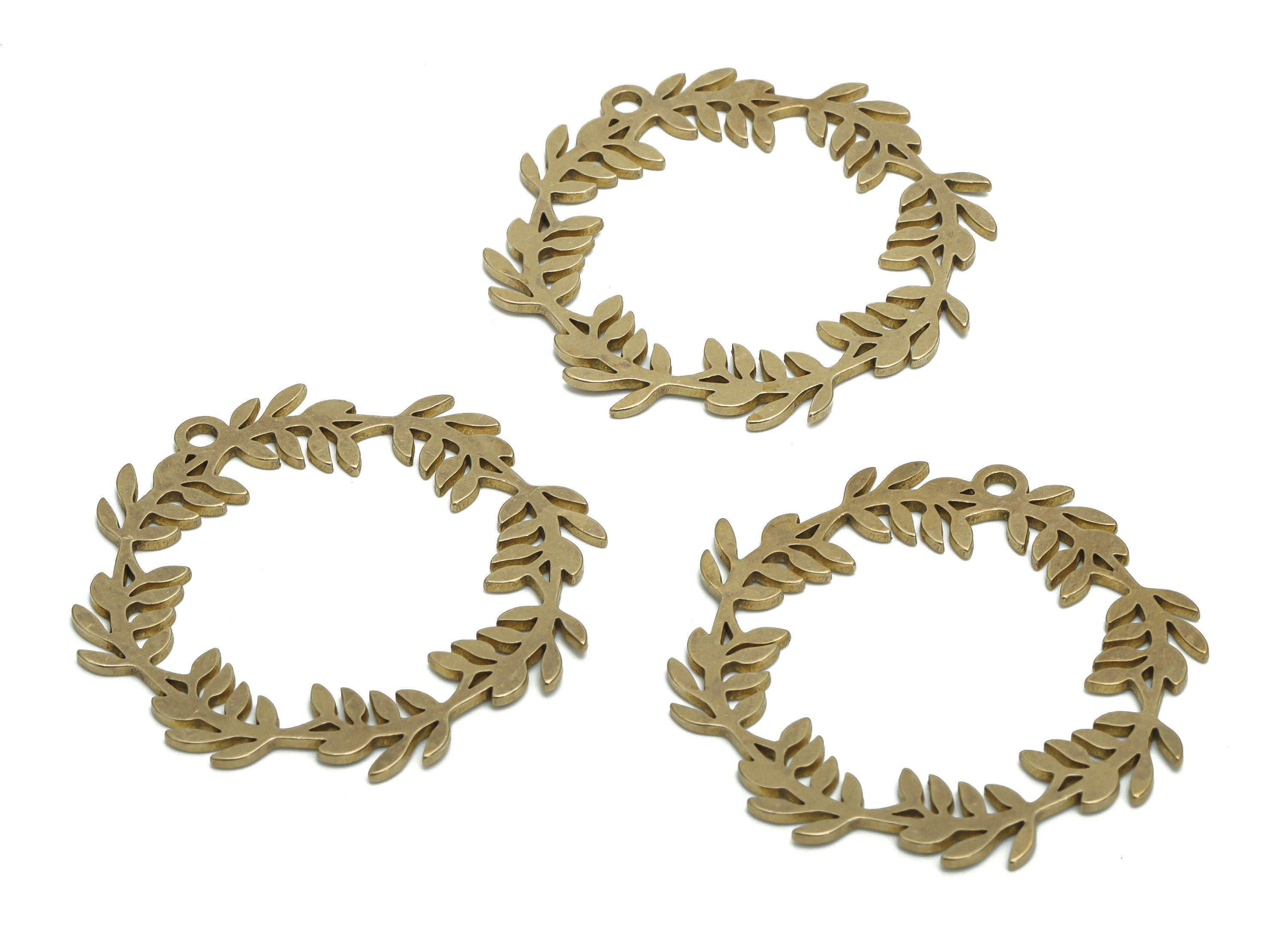 Brass Round Branch Earring Charms - Raw Brass Branch Hoop Circle Pendant - Jewelry Making Supplies - 35.13x33.86x0.95mm - PPA2052 - DOMEDBAZAAR