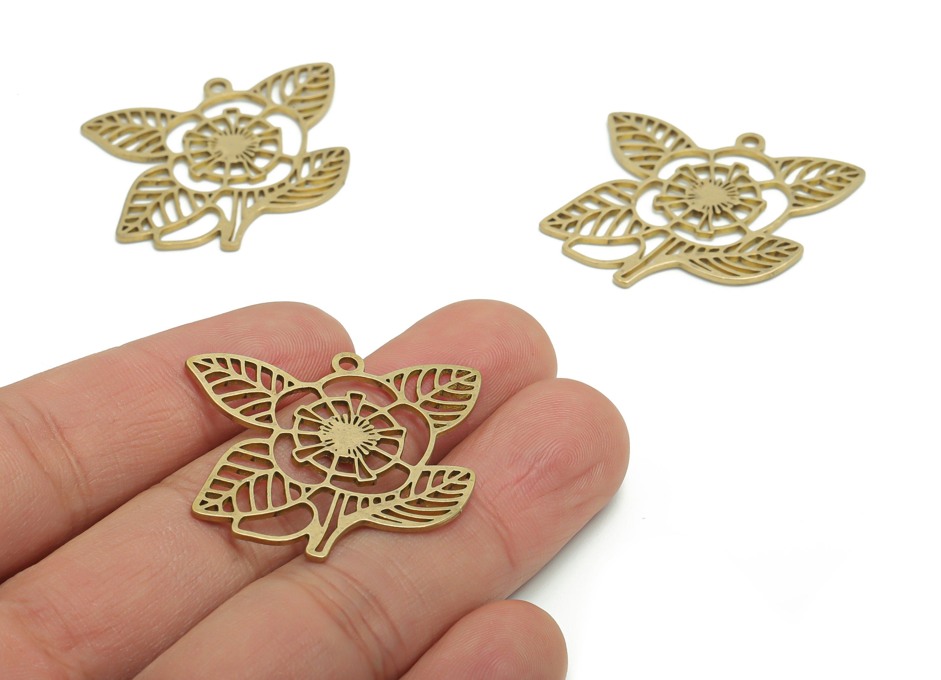 Brass Flower Sun Earring Charms - Raw Brass Sun Leaves Pendant - DIY Jewelry Making Supplies - 33.73x31.93x0.86mm - PPA2041 - DOMEDBAZAAR