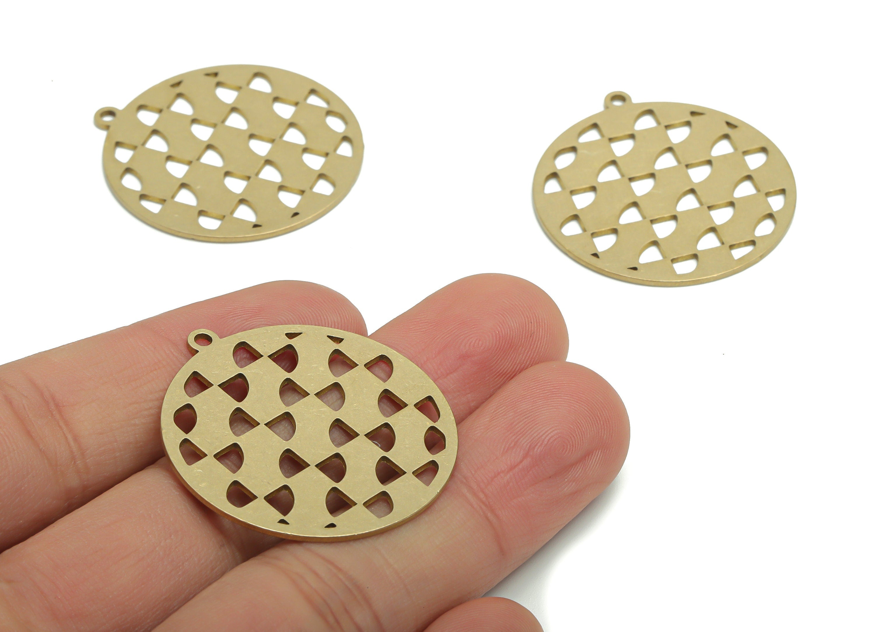 Brass Turta Round Triangles Earring Charms - Raw Brass Pie Triangles Circle Pendant - Jewelry Making Supplies - 35.78x32.92x0.91mm - PPA2252 - DOMEDBAZAAR
