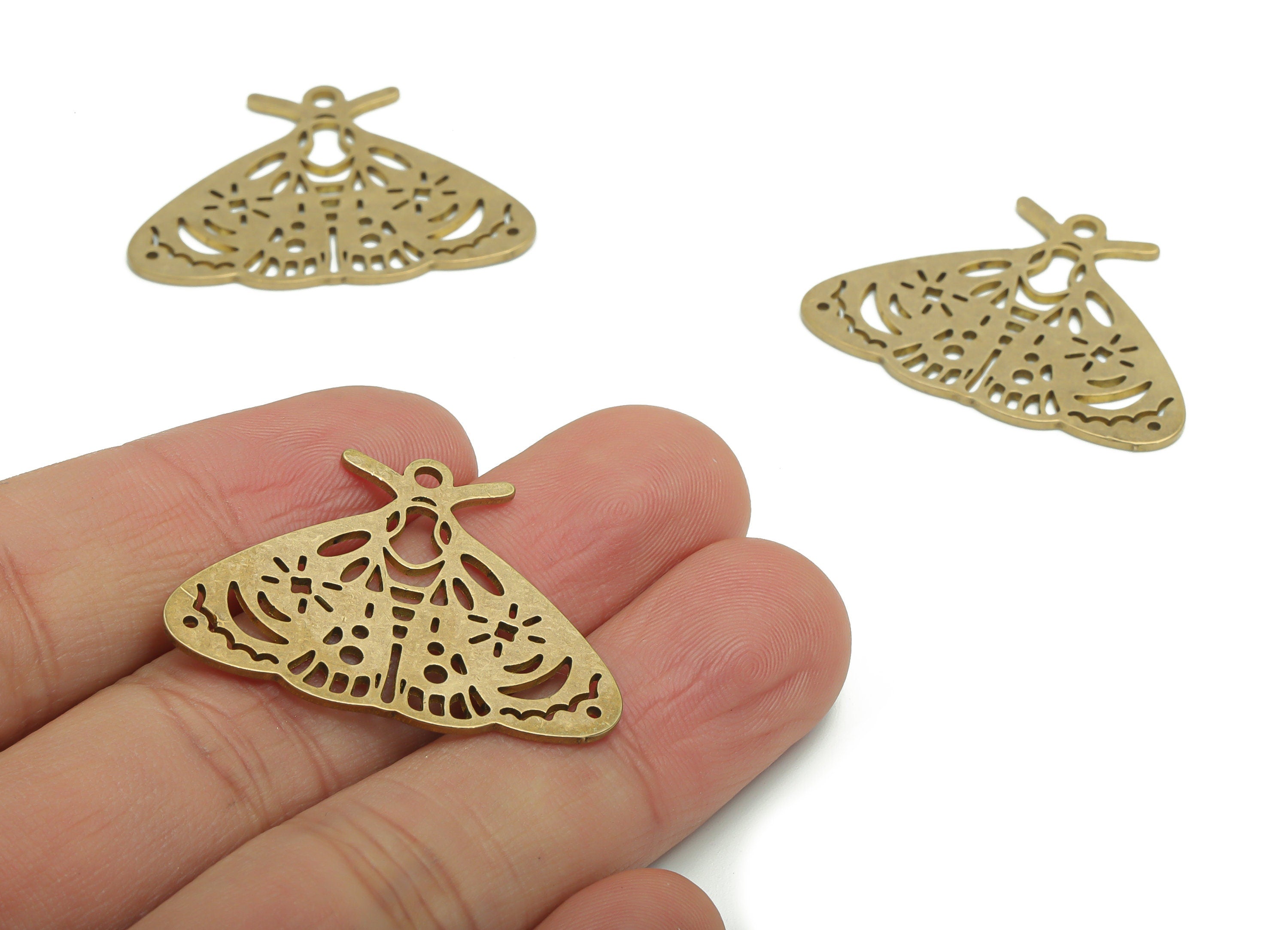 Brass Moth Pattern Earring Charms - Raw Brass Moth Pattern Pendant - DIY Jewelry Making Supplies - 34.78x25.16x0.88mm - PPA2380 - DOMEDBAZAAR