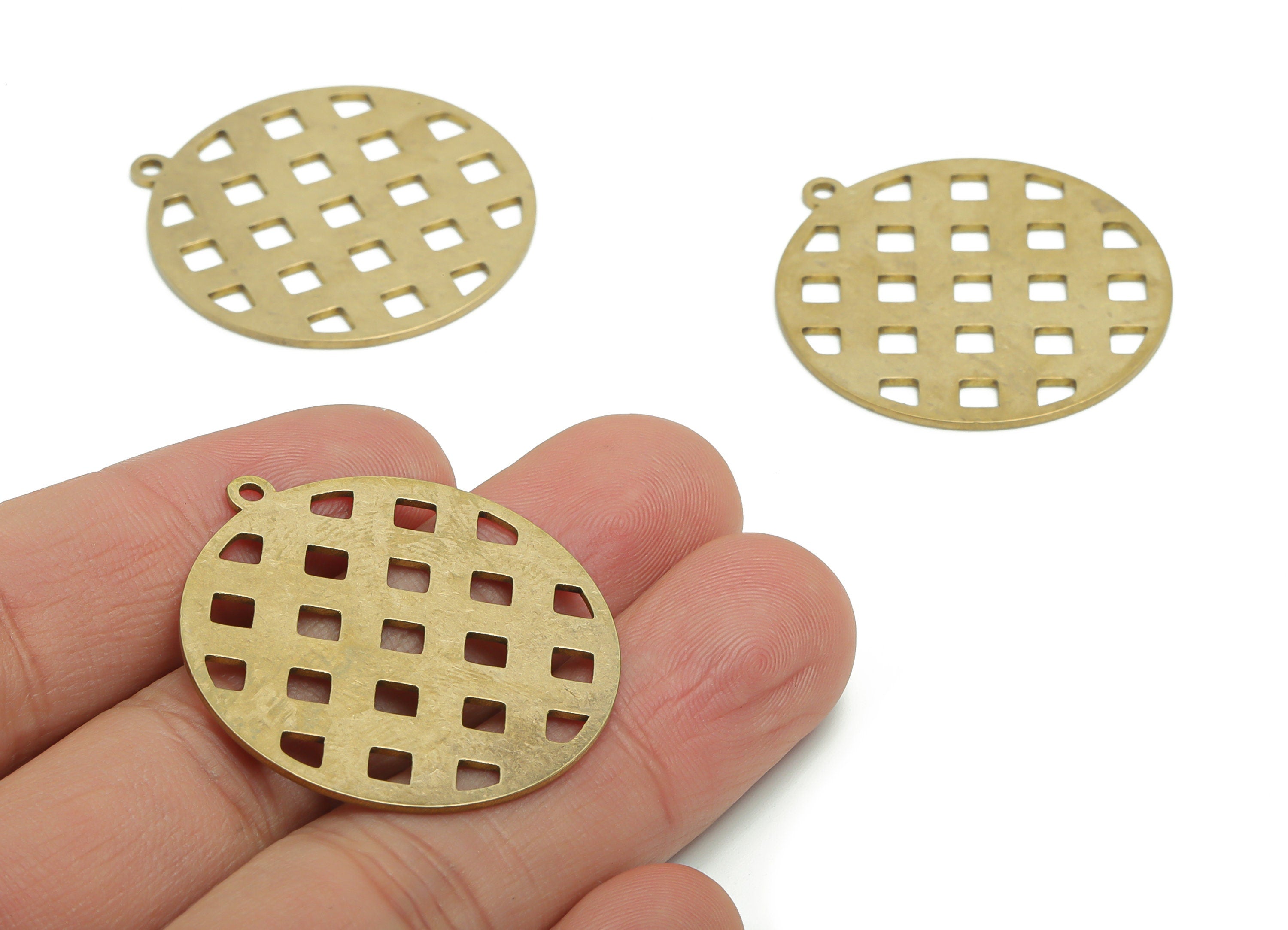 Brass Turta Round Square Earring Charms - Raw Brass Pie Square Circle Pendant - Jewelry Making Supplies - 35.84x32.97x0.87mm - PPA2257 - DOMEDBAZAAR