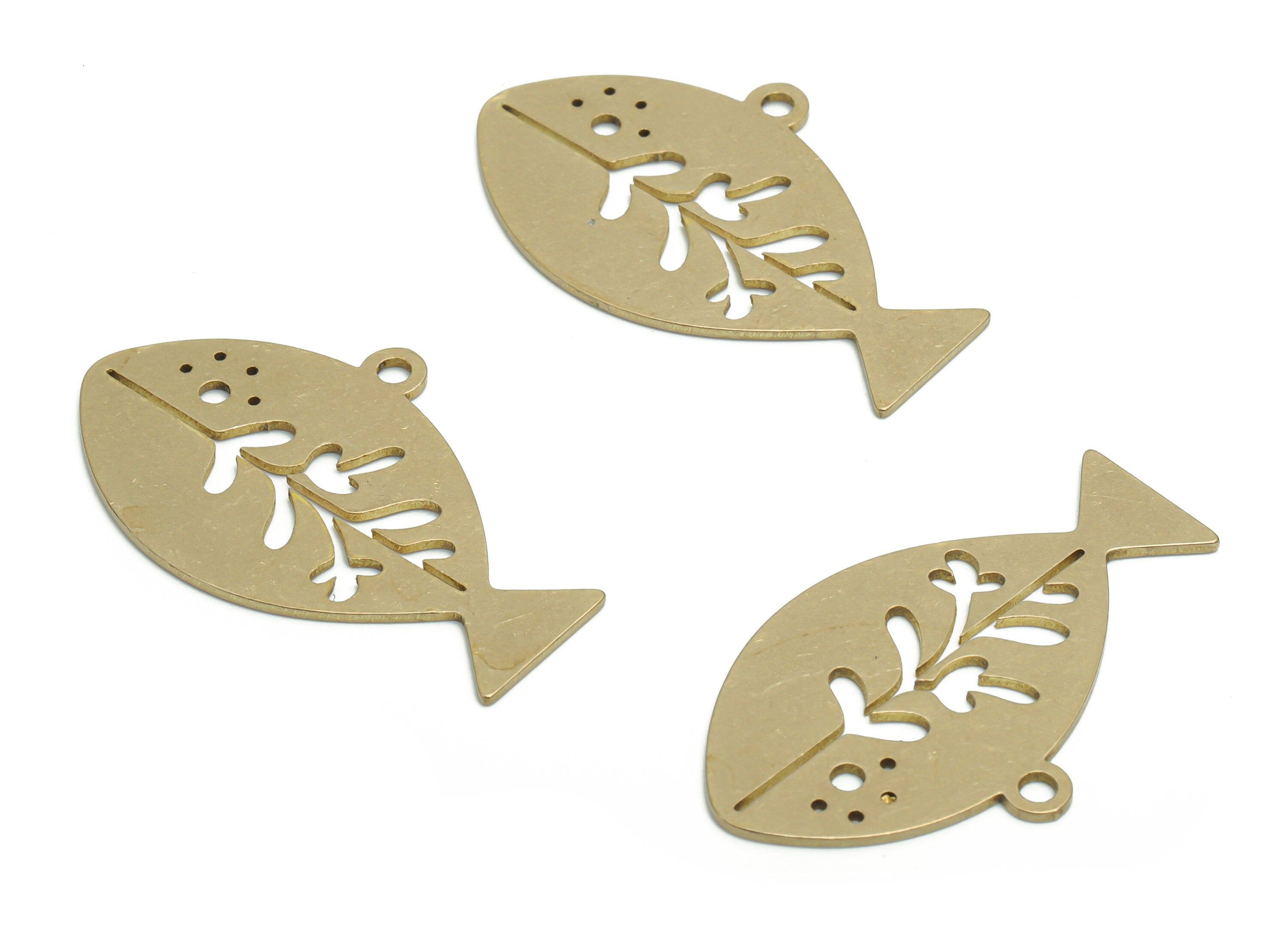 Brass Fish Branch Earring Charms - Raw Brass Whale Oval Triangle Pendant - DIY Jewelry Making Supplies - 34.94x21.64x0.76mm - PPA1860 - DOMEDBAZAAR