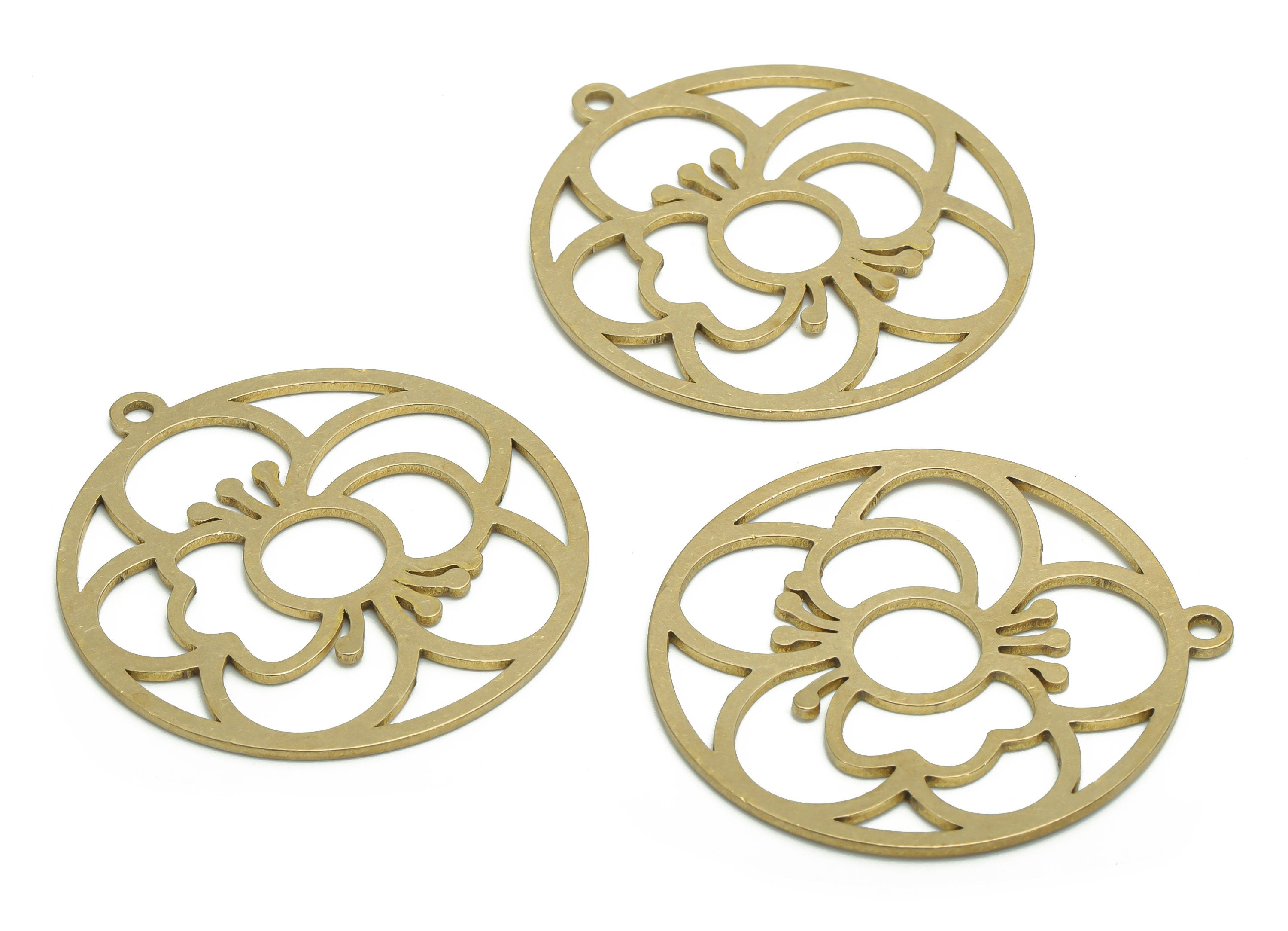 Brass Round Flower Earring Charms - Raw Brass Sun Circle Pendant - Jewelry Making Supplies - 37.87x34.81x0.94mm - PPA1938 - DOMEDBAZAAR