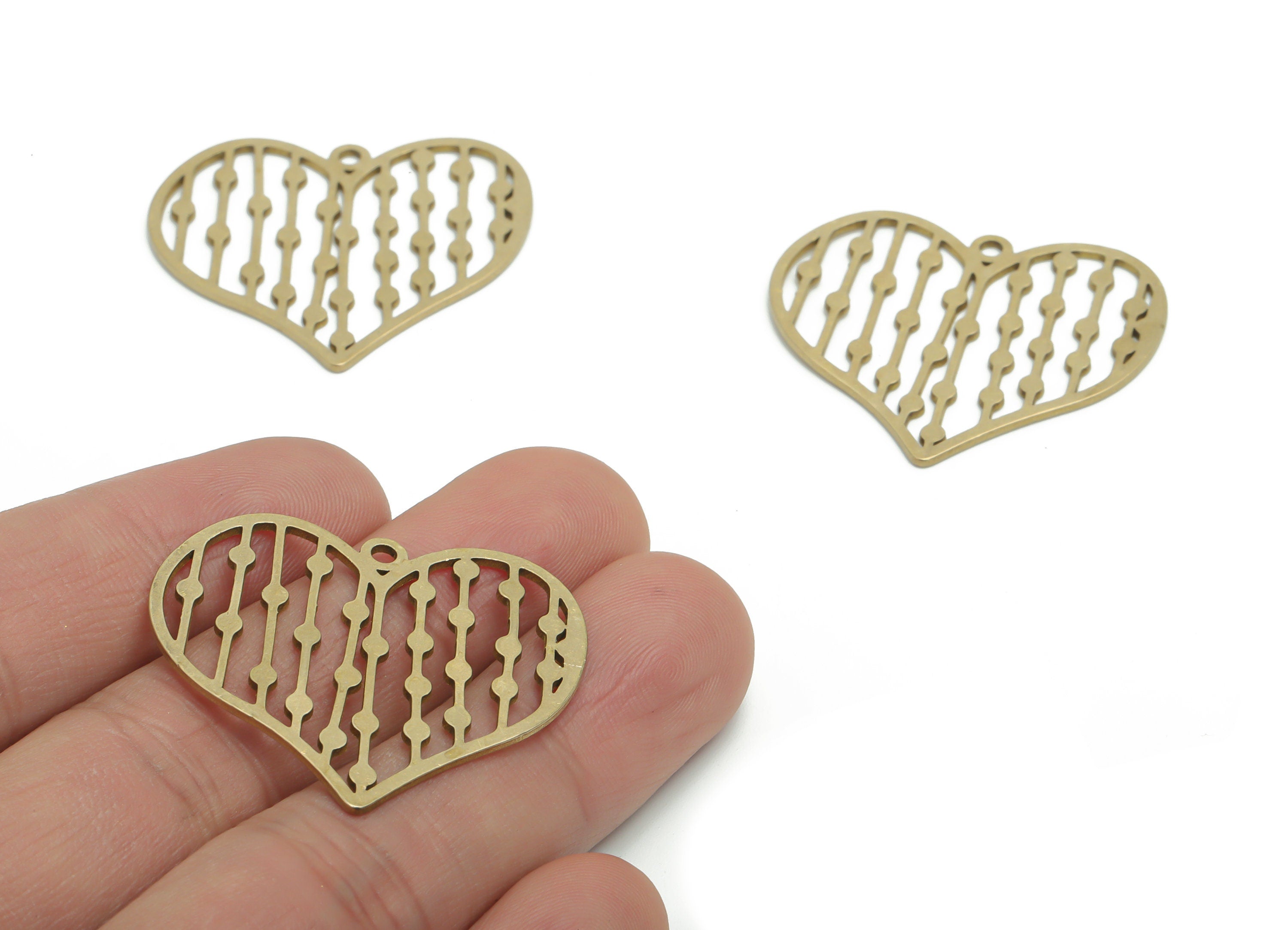 Brass Bubble Heart Earring Charms - Raw Brass Bubble Heart Pendant - Jewelry Making Supplies - 35.04x30.95x0.88mm - PPA1328 - DOMEDBAZAAR
