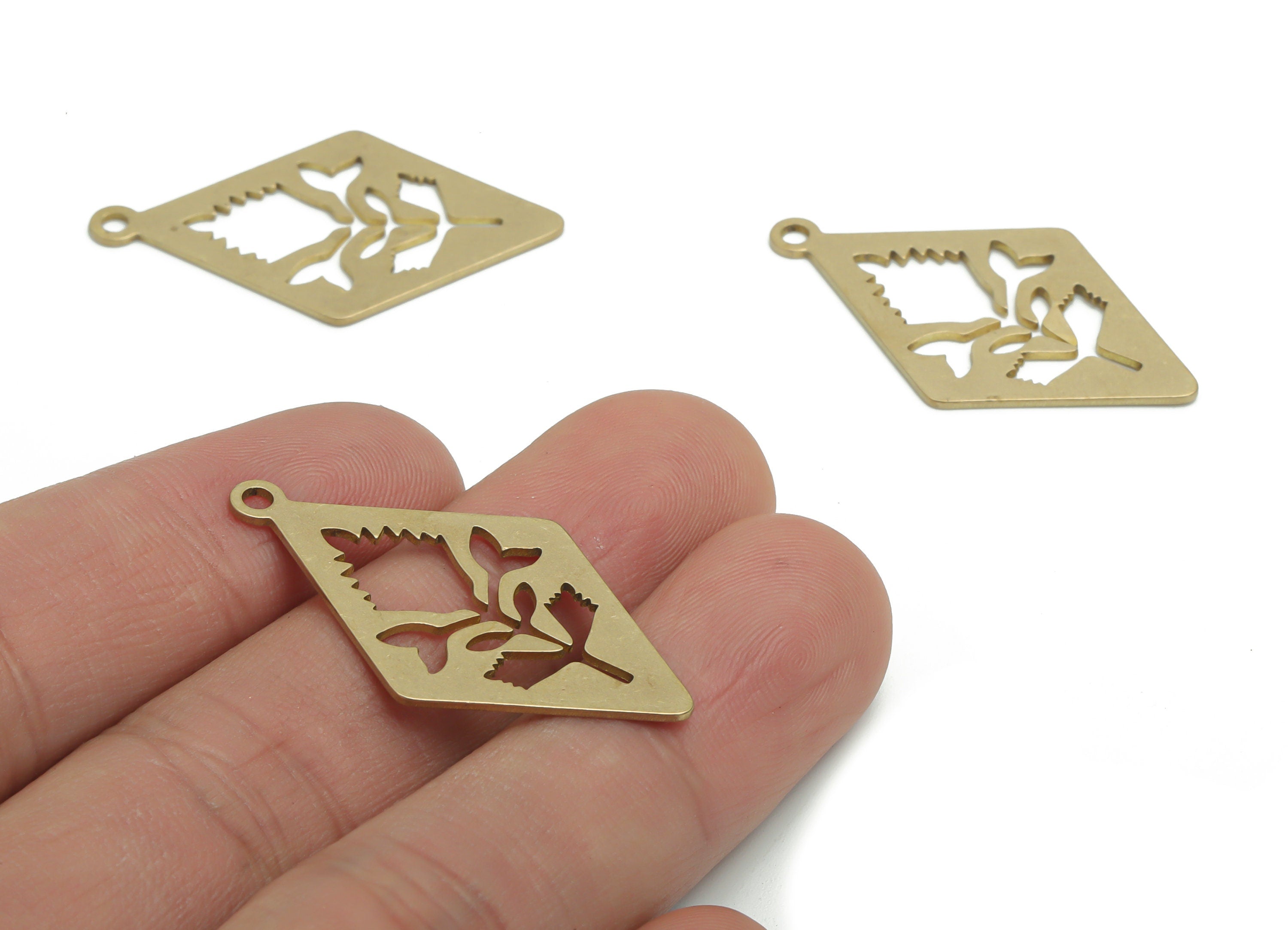 Brass Diamond Flower Earring Charms - Raw Brass Rhombus Flower Pendant - Jewelry Making Supplies - 35.88x20.76x0.74mm - PPA1483 - DOMEDBAZAAR
