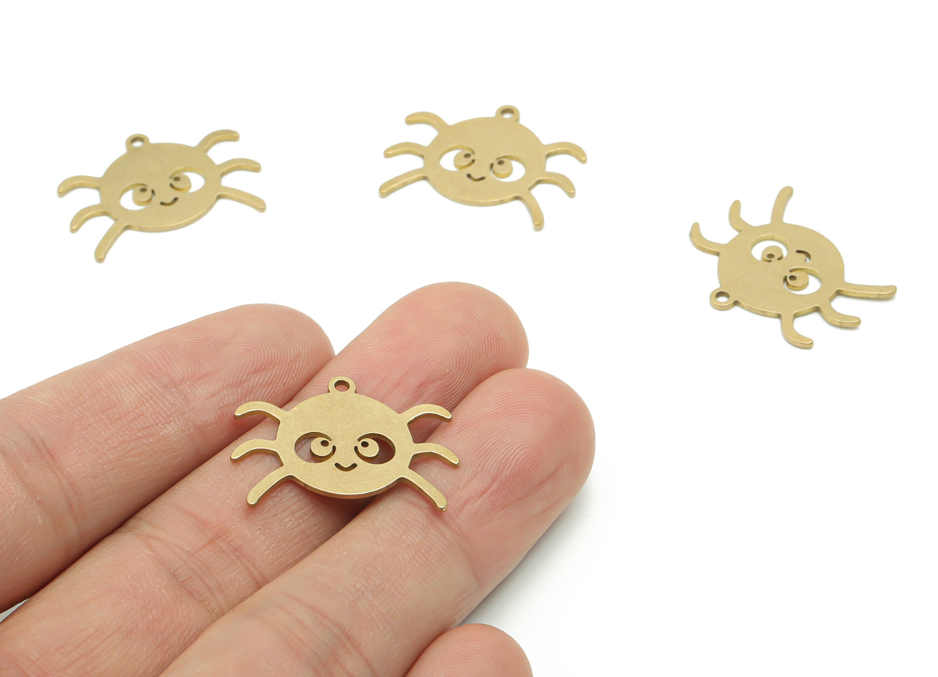 Brass Crawling Spider Earring Charms - Raw Brass Puzzled Spider Pendant - Jewelry Making Supplies - 24.66x19.86x0.76mm - PPZ0135 - DOMEDBAZAAR