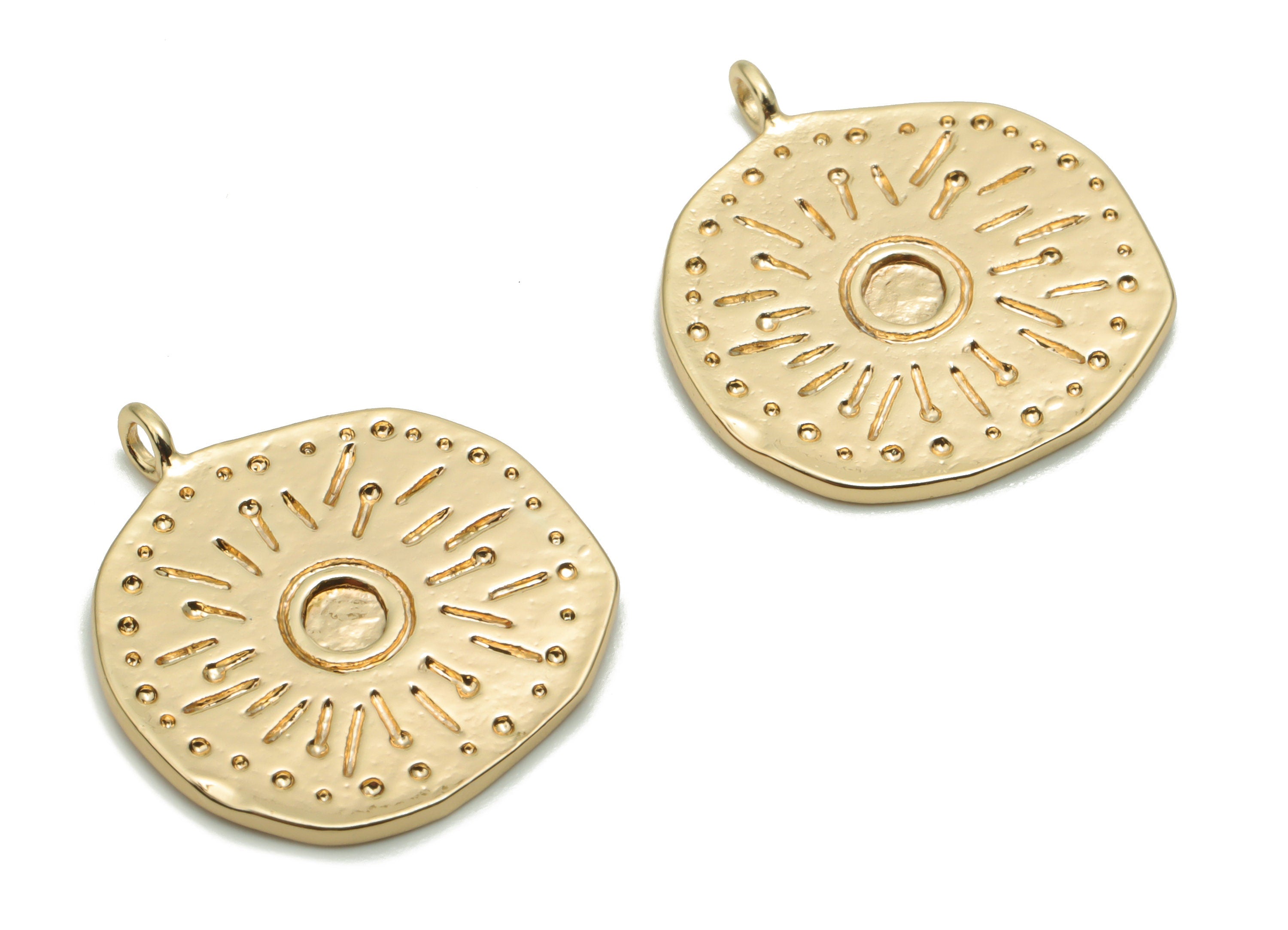 Brass Texture Irregular Sun Earring Charms - Gold Sun Circle Pendant - 18K Real Gold Plated Brass - 19.79x17.4x1.07mm - RGP4223 - DOMEDBAZAAR