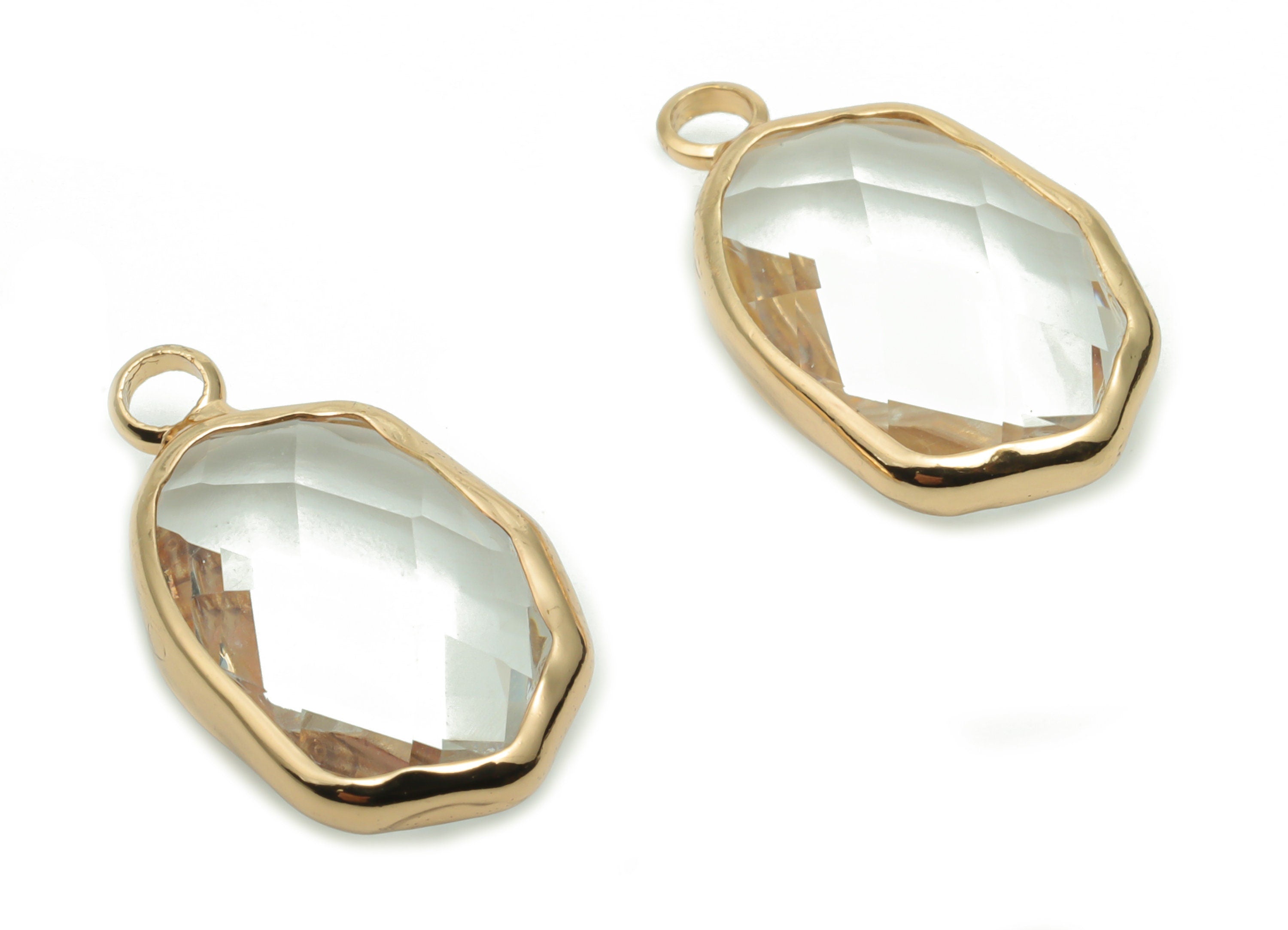 Glass Oval Earring Charms - Brass Oval Pendant - Gold Tone Plated Brass - Jewelry Making Supplies - 19.96x11.72x5.15mm - GS1054 - DOMEDBAZAAR