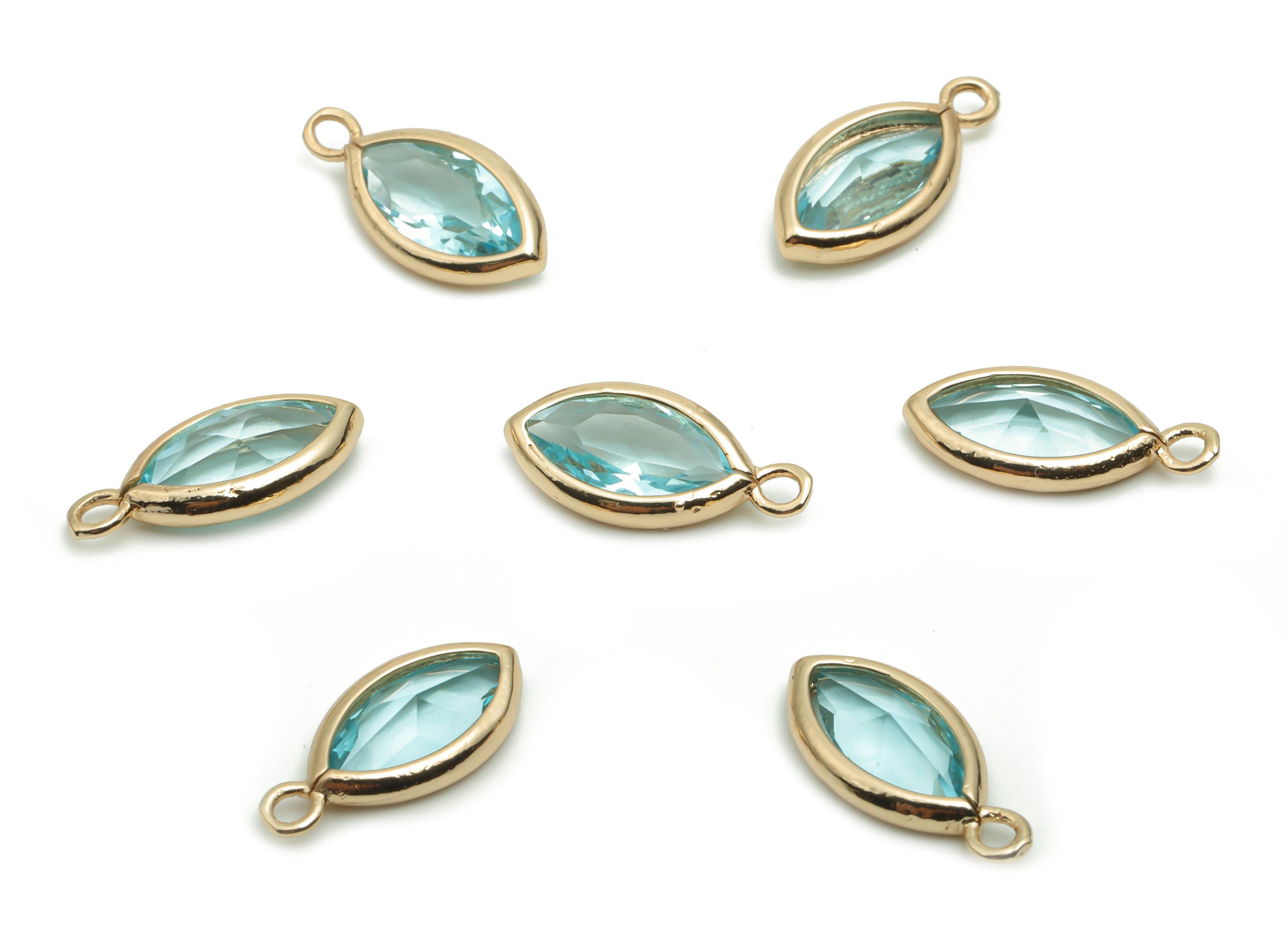 Glass Marquise Earring Charms - Brass Marquise Pendant - Gold Tone Plated Brass - Jewelry Making Supplies - 14.06x6.72x3.37mm - GS1056 - DOMEDBAZAAR